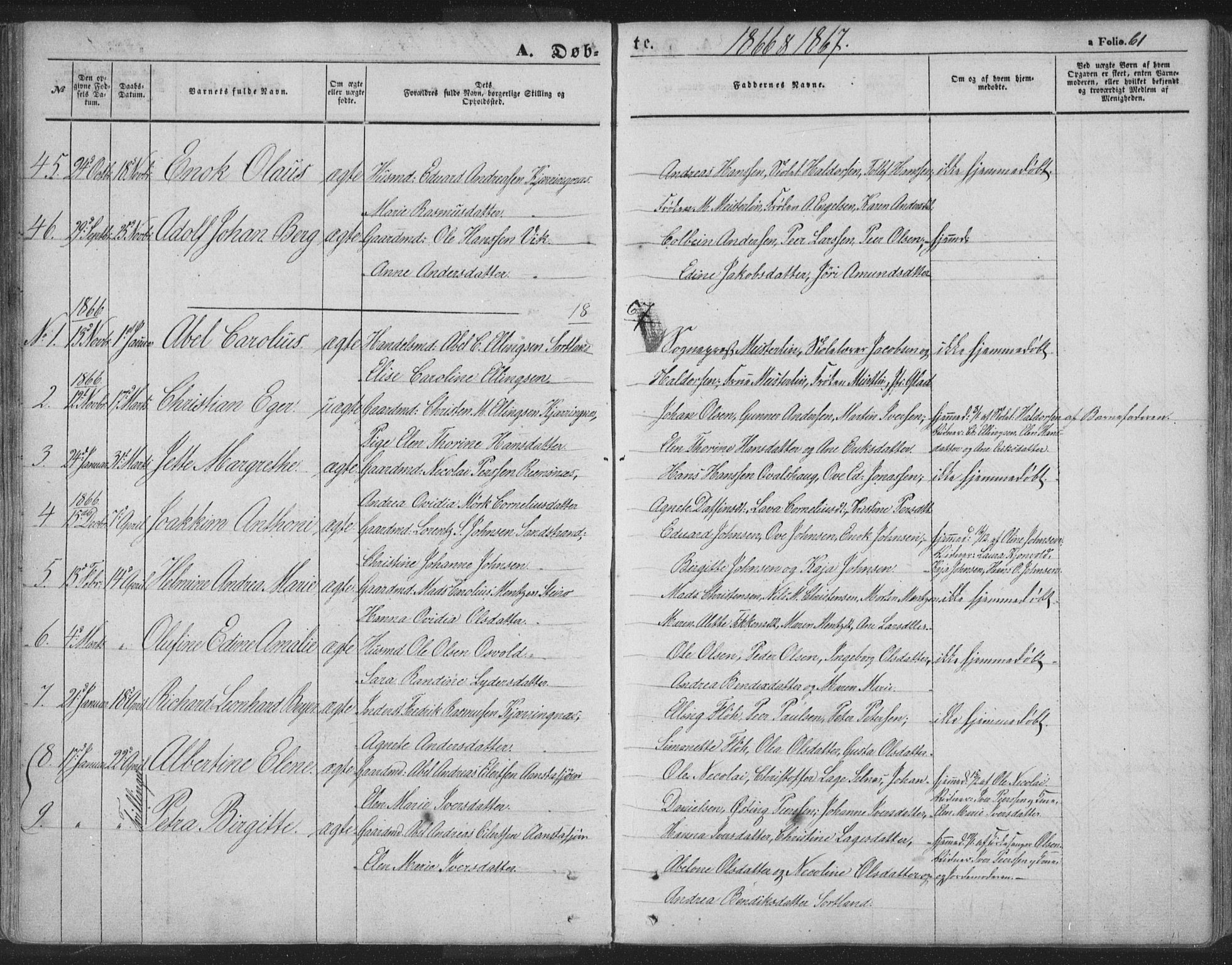 Ministerialprotokoller, klokkerbøker og fødselsregistre - Nordland, AV/SAT-A-1459/895/L1369: Parish register (official) no. 895A04, 1852-1872, p. 61