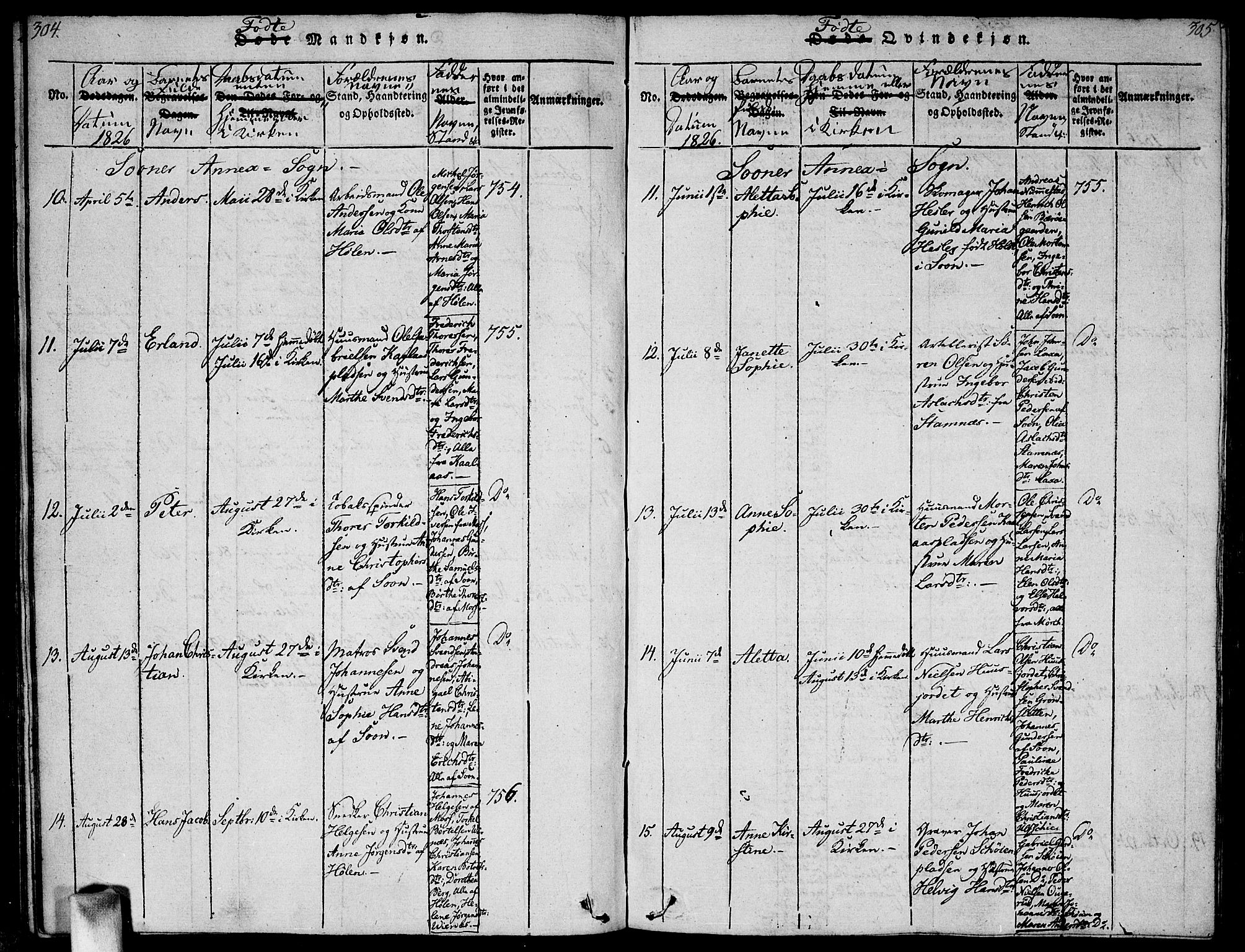 Vestby prestekontor Kirkebøker, AV/SAO-A-10893/G/Ga/L0001: Parish register (copy) no. I 1, 1814-1827, p. 304-305