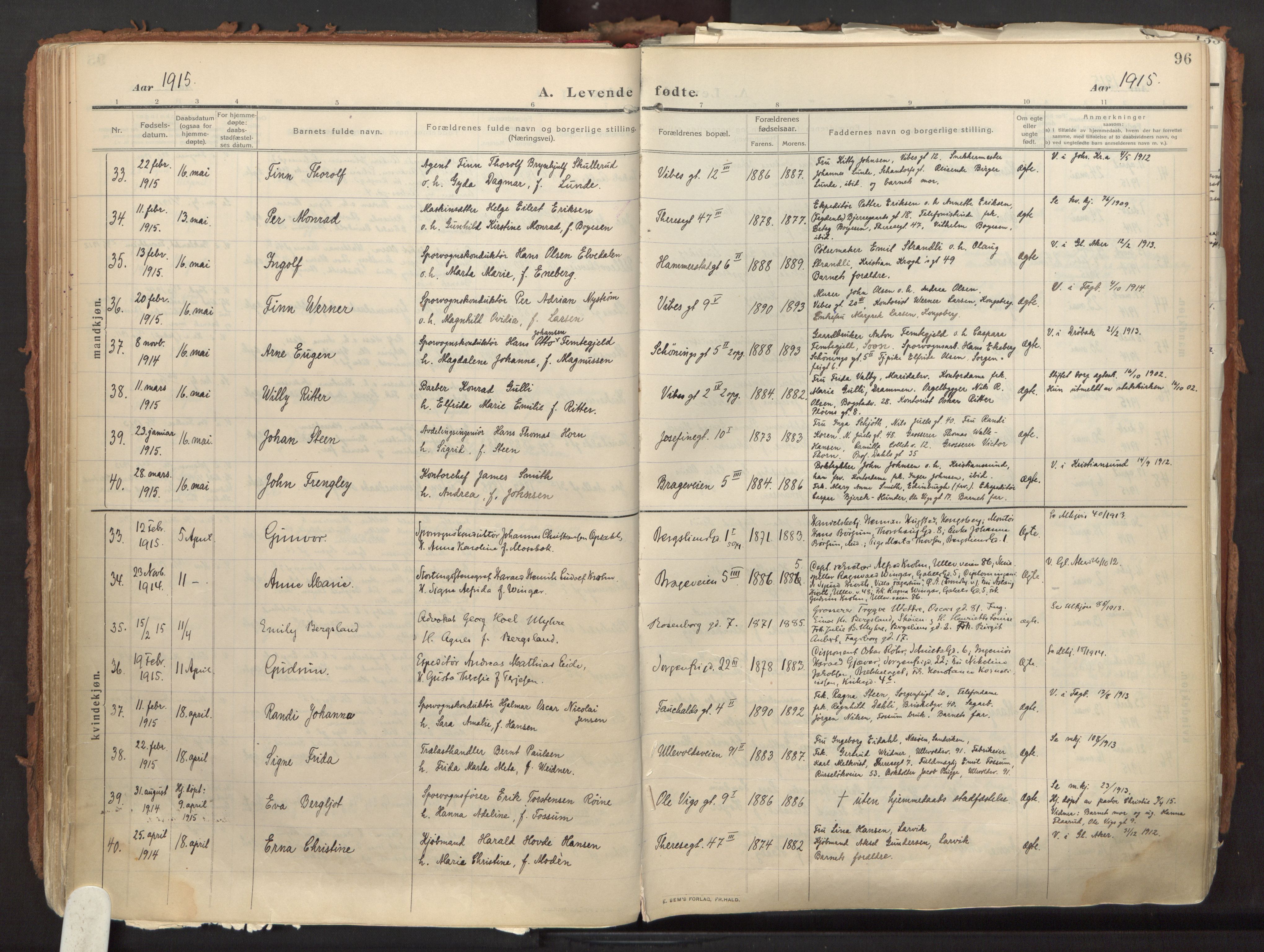Fagerborg prestekontor Kirkebøker, AV/SAO-A-10844/F/Fa/L0005: Parish register (official) no. 5, 1909-1935, p. 96