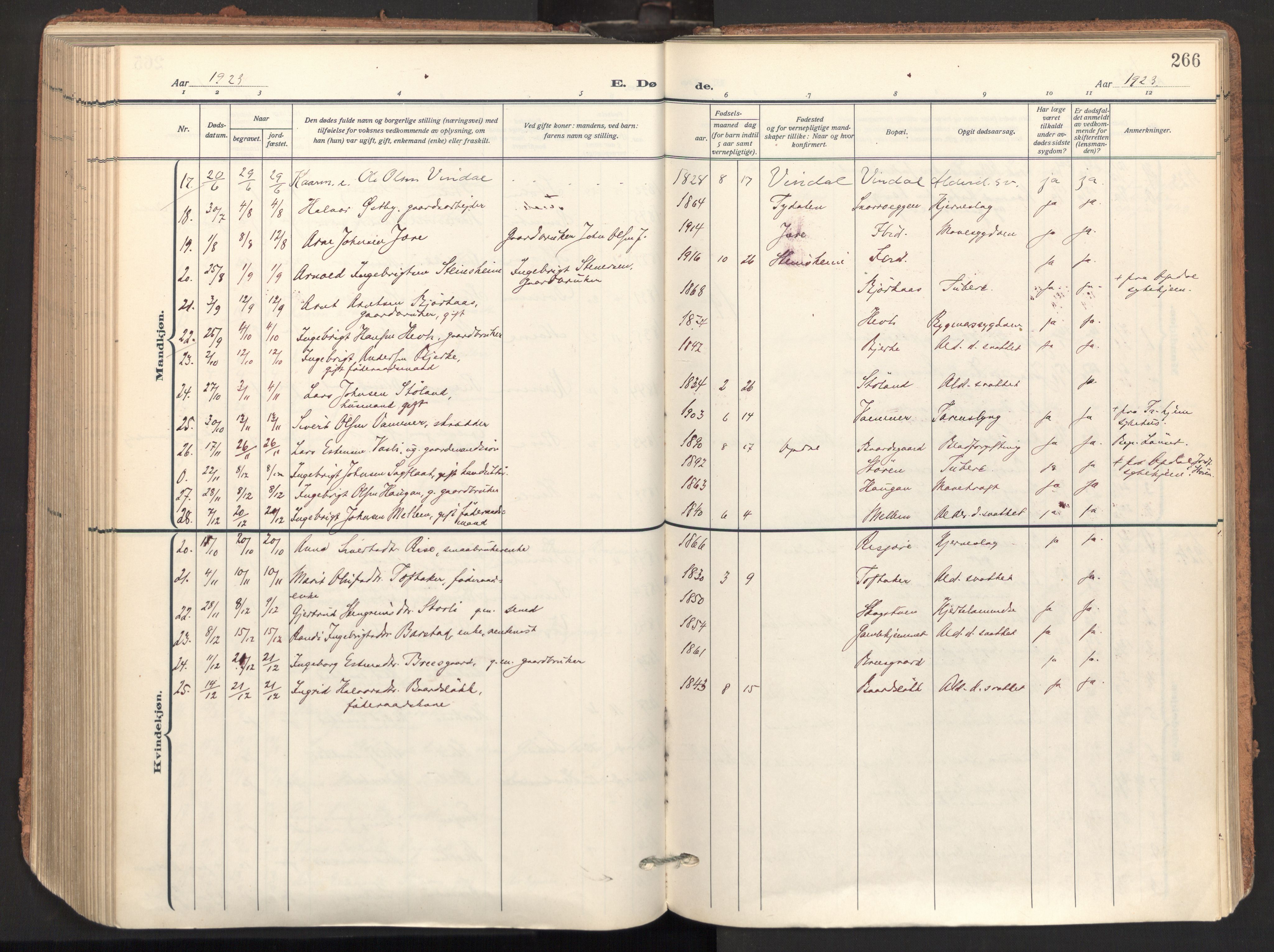 Ministerialprotokoller, klokkerbøker og fødselsregistre - Sør-Trøndelag, SAT/A-1456/678/L0909: Parish register (official) no. 678A17, 1912-1930, p. 266