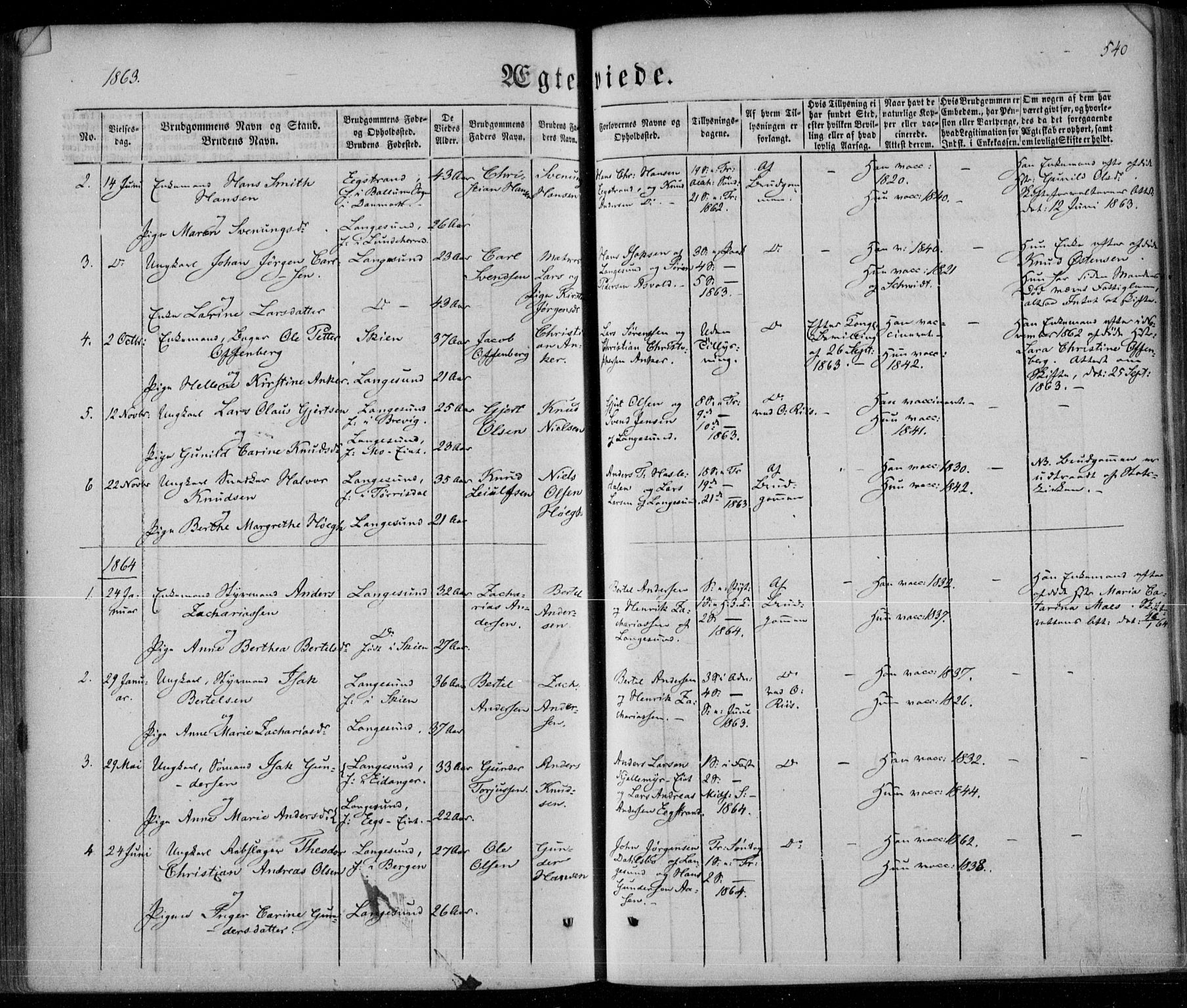 Bamble kirkebøker, SAKO/A-253/F/Fa/L0005: Parish register (official) no. I 5, 1854-1869, p. 540