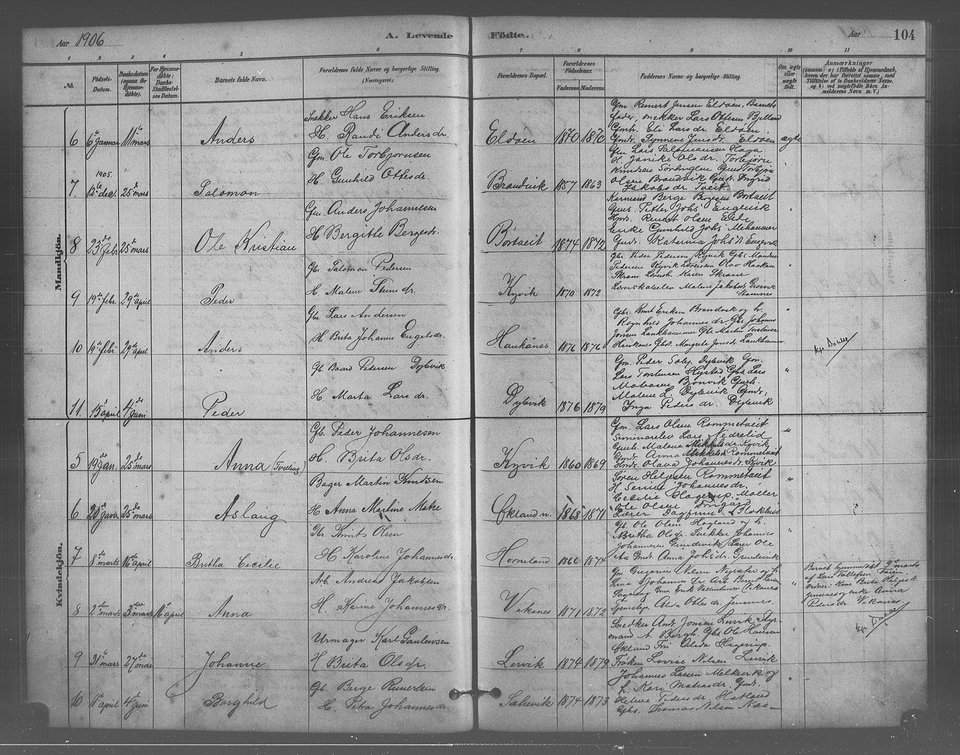 Stord sokneprestembete, SAB/A-78201/H/Hab: Parish register (copy) no. A 2, 1879-1909, p. 104