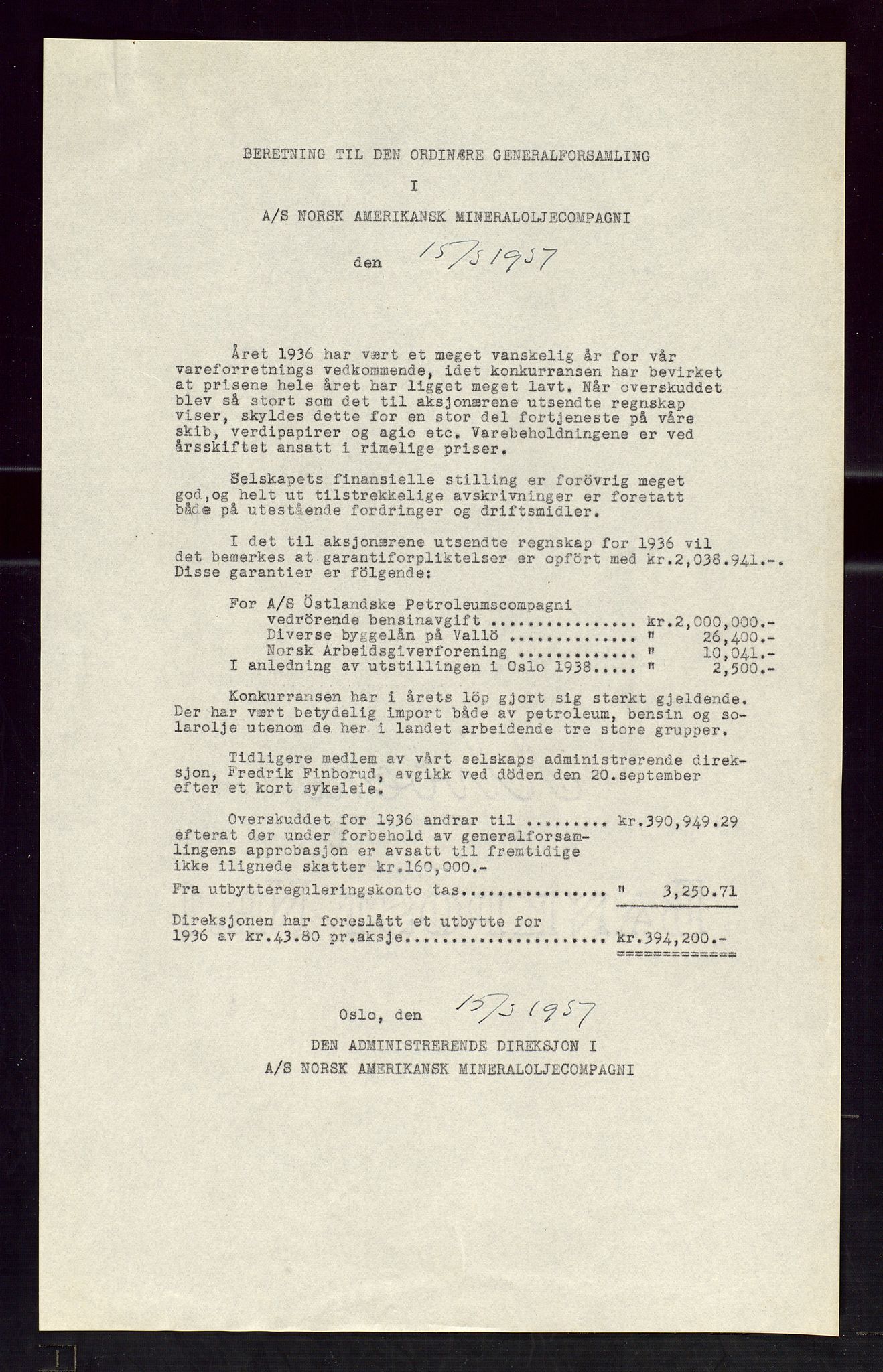 PA 1535 - Norsk-Amerikansk Petroleumscompani A/S, AV/SAST-A-101955/A/Aa/L0001/0003: Styre- og generalforsamlingsprotokoller / Ordinære og ekstraordinære generalforsamlinger i Norsk Amerikansk Petroleumsco., Norsk Amerikansk Mineraloljeco., Vestlandske Petroleumsco. 1934 og 1937, 1934-1937, p. 5