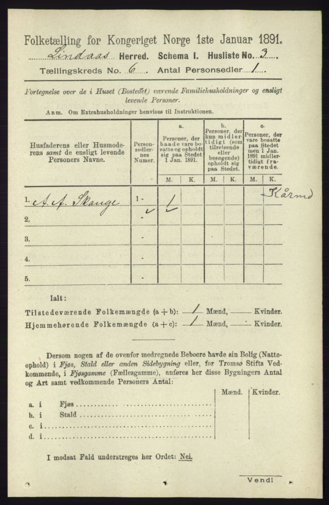 RA, 1891 census for 1263 Lindås, 1891, p. 1821