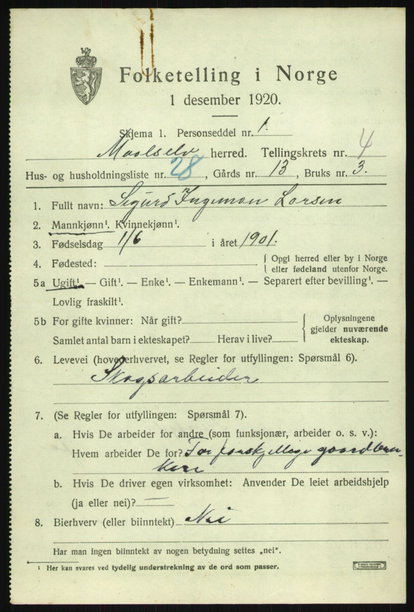 SATØ, 1920 census for Målselv, 1920, p. 3141