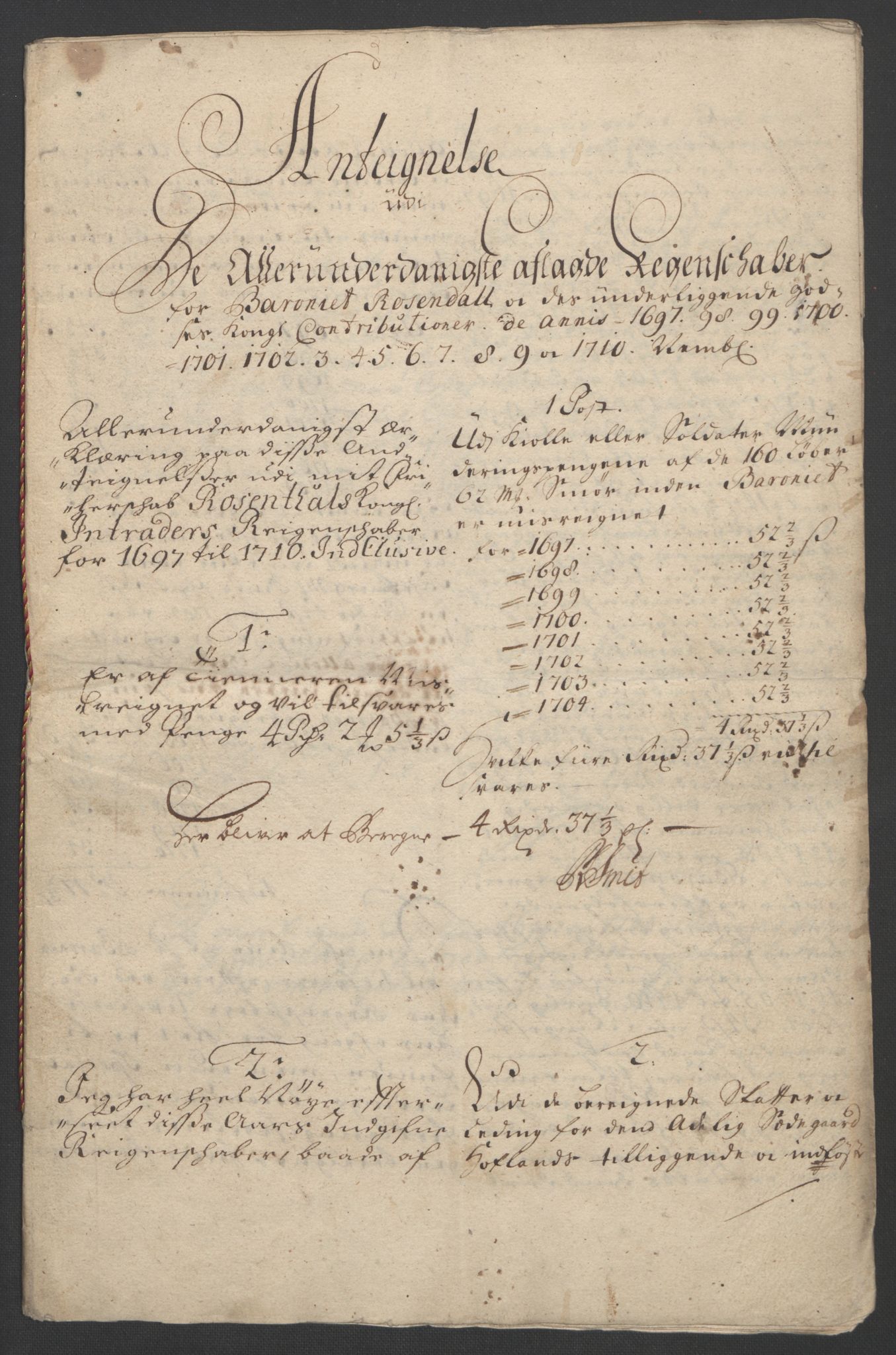Rentekammeret inntil 1814, Reviderte regnskaper, Fogderegnskap, RA/EA-4092/R49/L3138: Fogderegnskap Rosendal Baroni, 1691-1714, p. 254