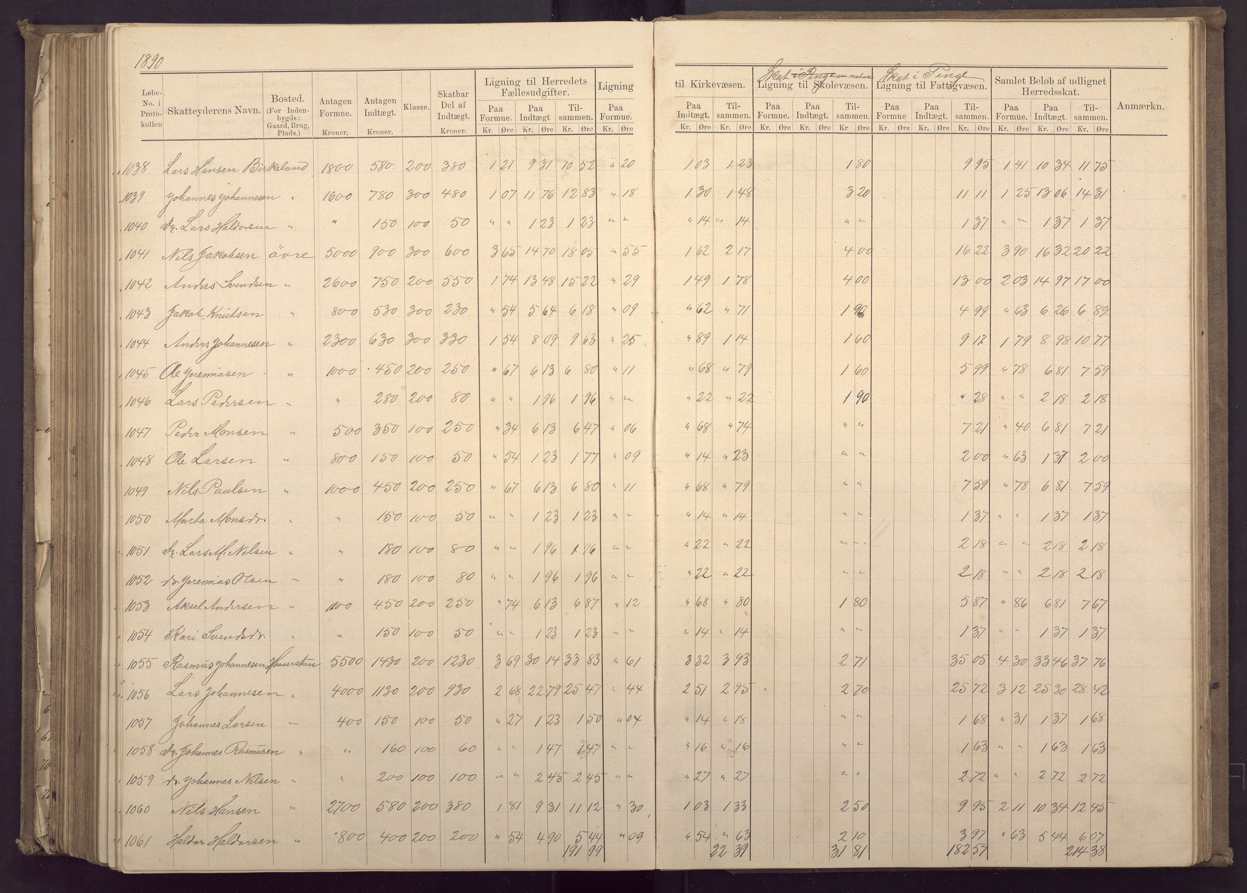 Fana kommune. Herredskassereren, BBA/A-0504/J/Jc/L0003: Ligningsprotokoll for Fana herred;, 1883-1891, p. 344