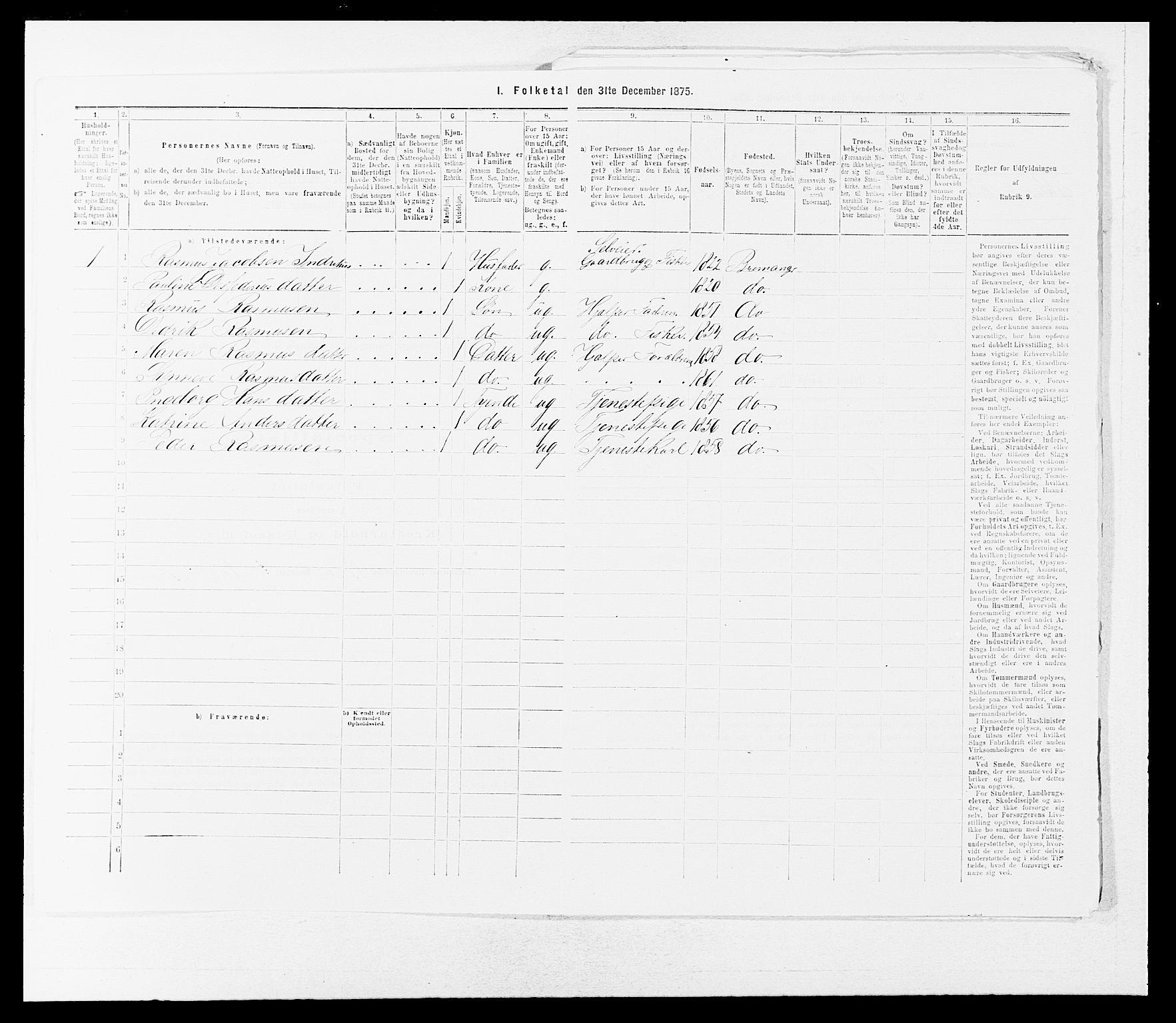 SAB, 1875 Census for 1438P Bremanger, 1875, p. 520