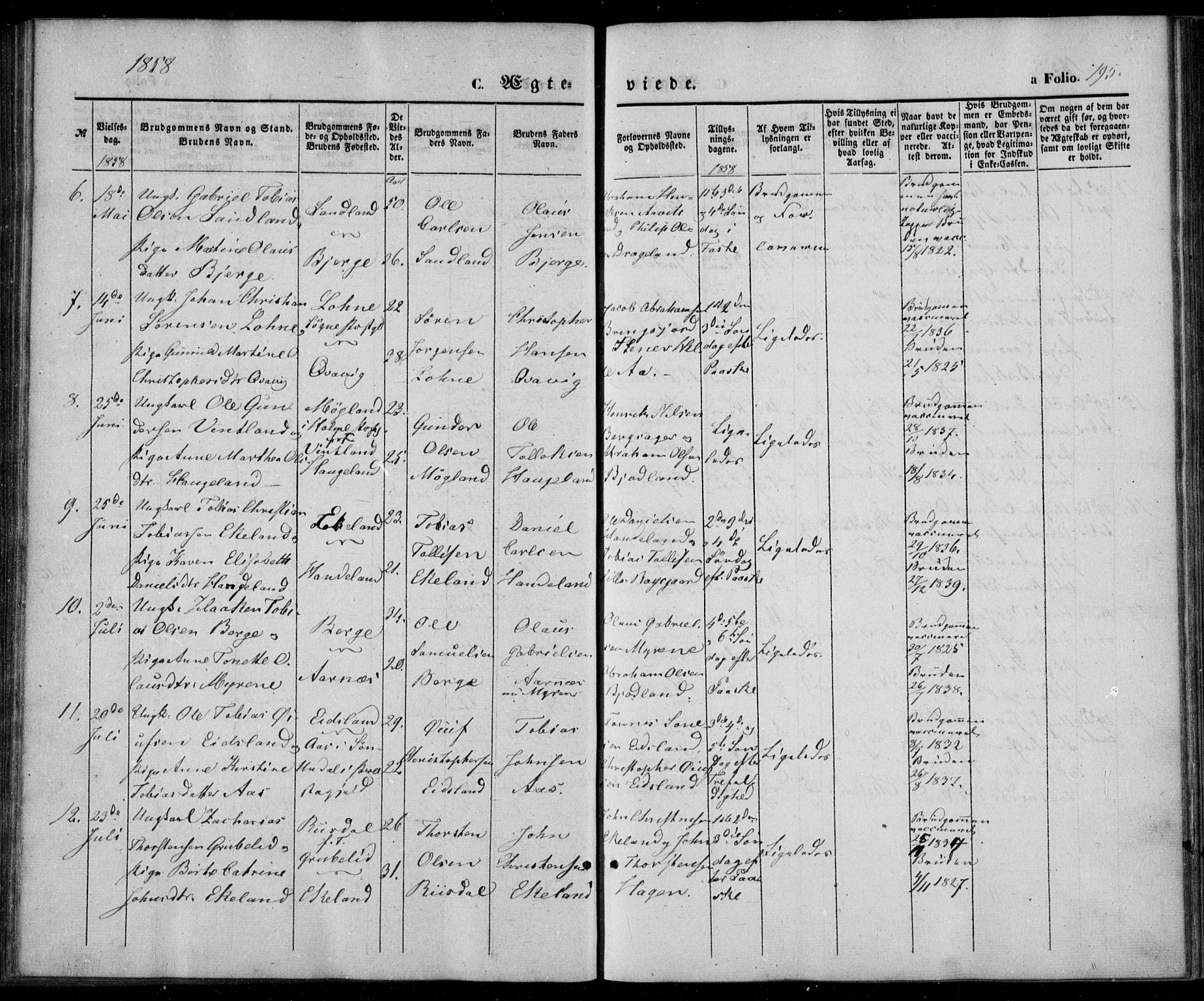 Lyngdal sokneprestkontor, AV/SAK-1111-0029/F/Fa/Fac/L0009: Parish register (official) no. A 9, 1852-1864, p. 195