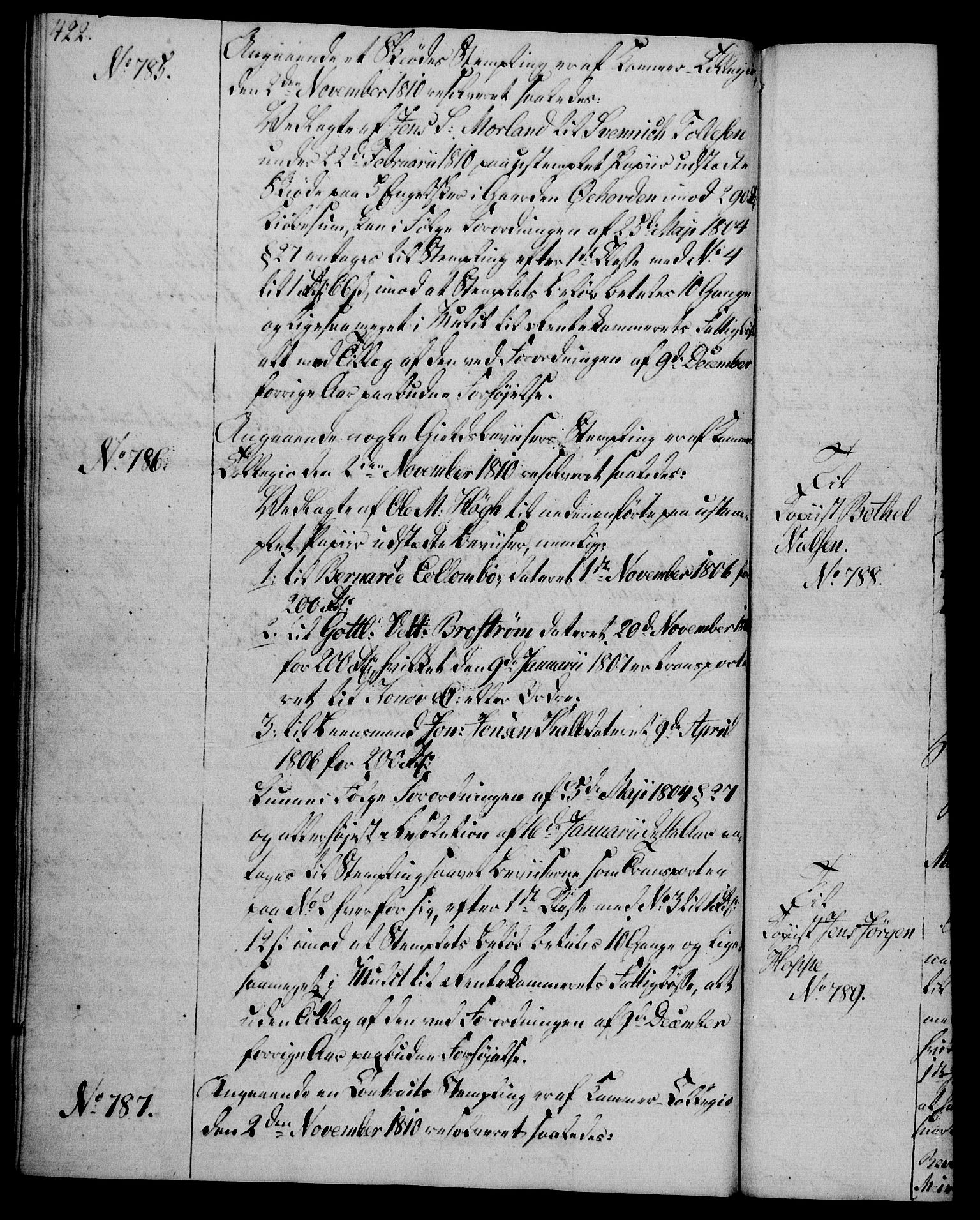 Rentekammeret, Kammerkanselliet, AV/RA-EA-3111/G/Gg/Gga/L0019: Norsk ekspedisjonsprotokoll med register (merket RK 53.19), 1807-1810, p. 422