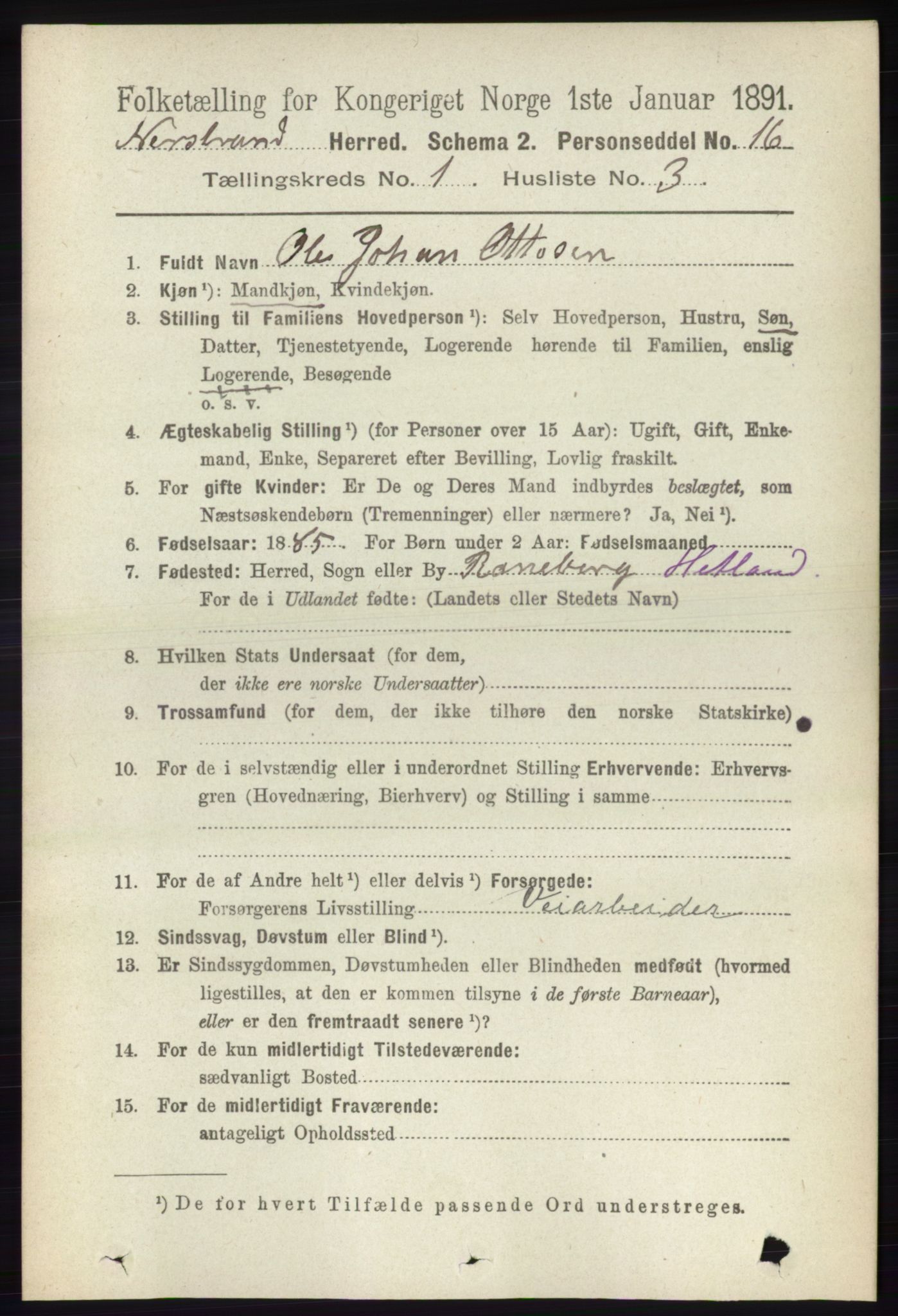 RA, 1891 census for 1139 Nedstrand, 1891, p. 82