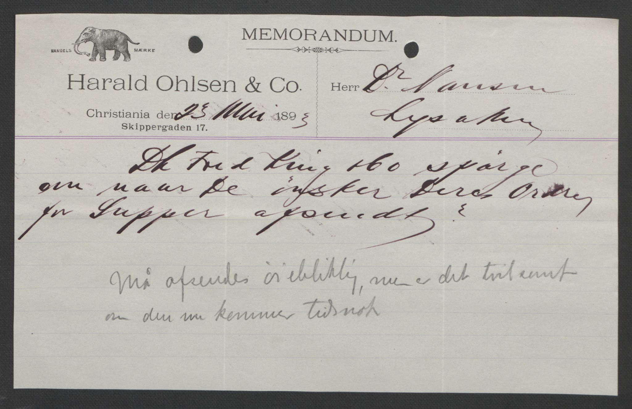 Arbeidskomitéen for Fridtjof Nansens polarekspedisjon, AV/RA-PA-0061/D/L0004: Innk. brev og telegrammer vedr. proviant og utrustning, 1892-1893, p. 757