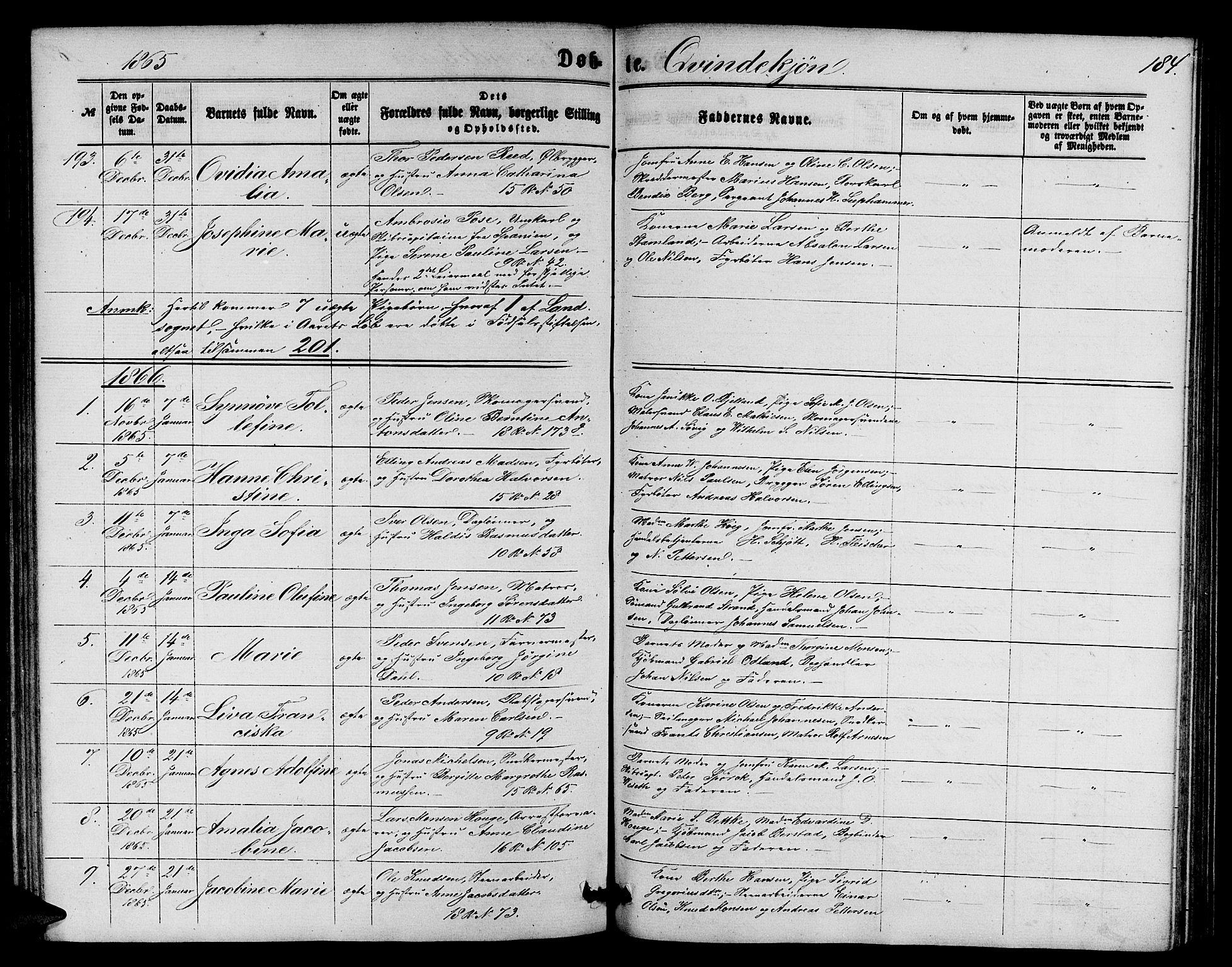 Domkirken sokneprestembete, SAB/A-74801/H/Hab/L0012: Parish register (copy) no. B 5, 1862-1869, p. 184