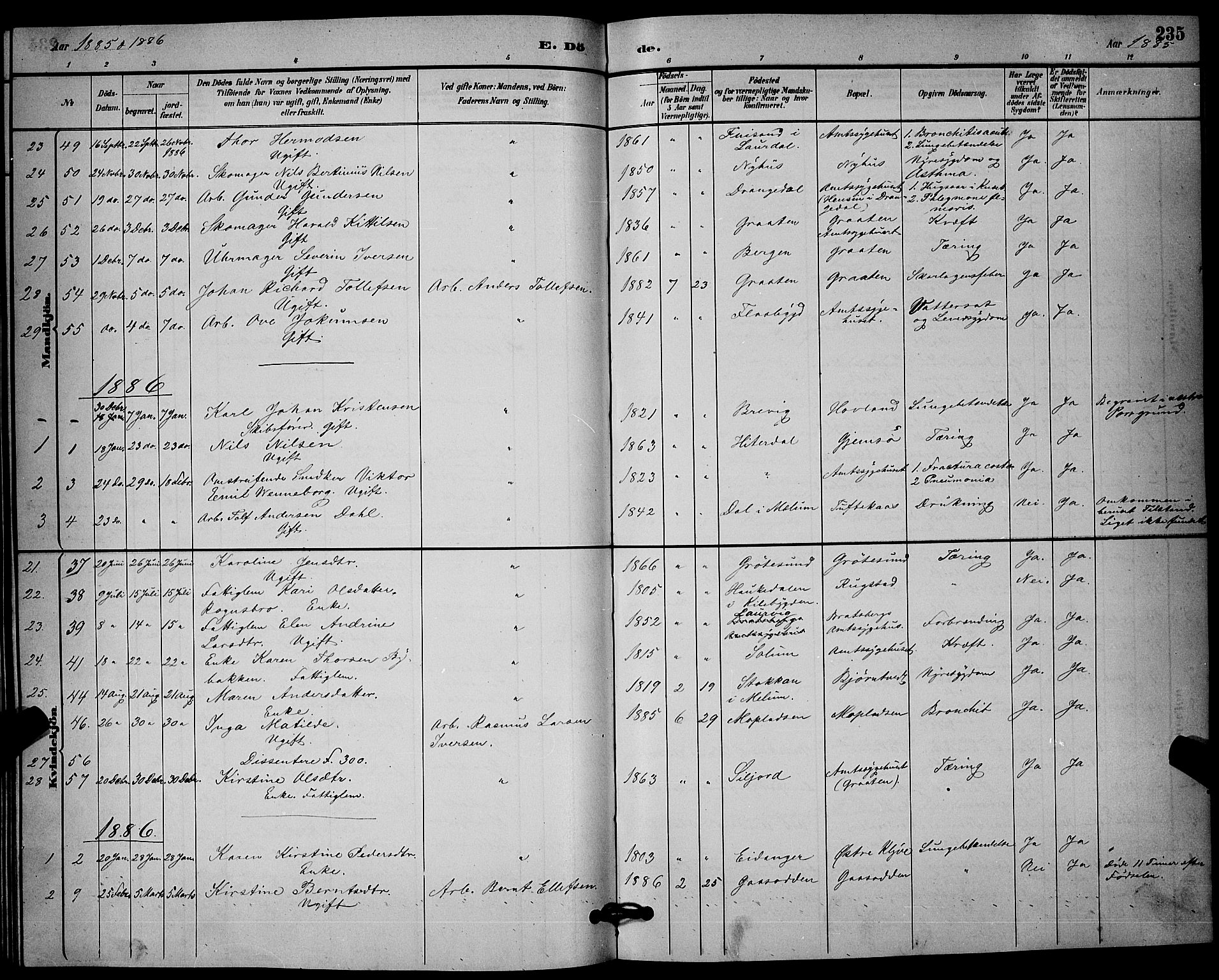 Solum kirkebøker, SAKO/A-306/G/Ga/L0007: Parish register (copy) no. I 7, 1884-1898, p. 235