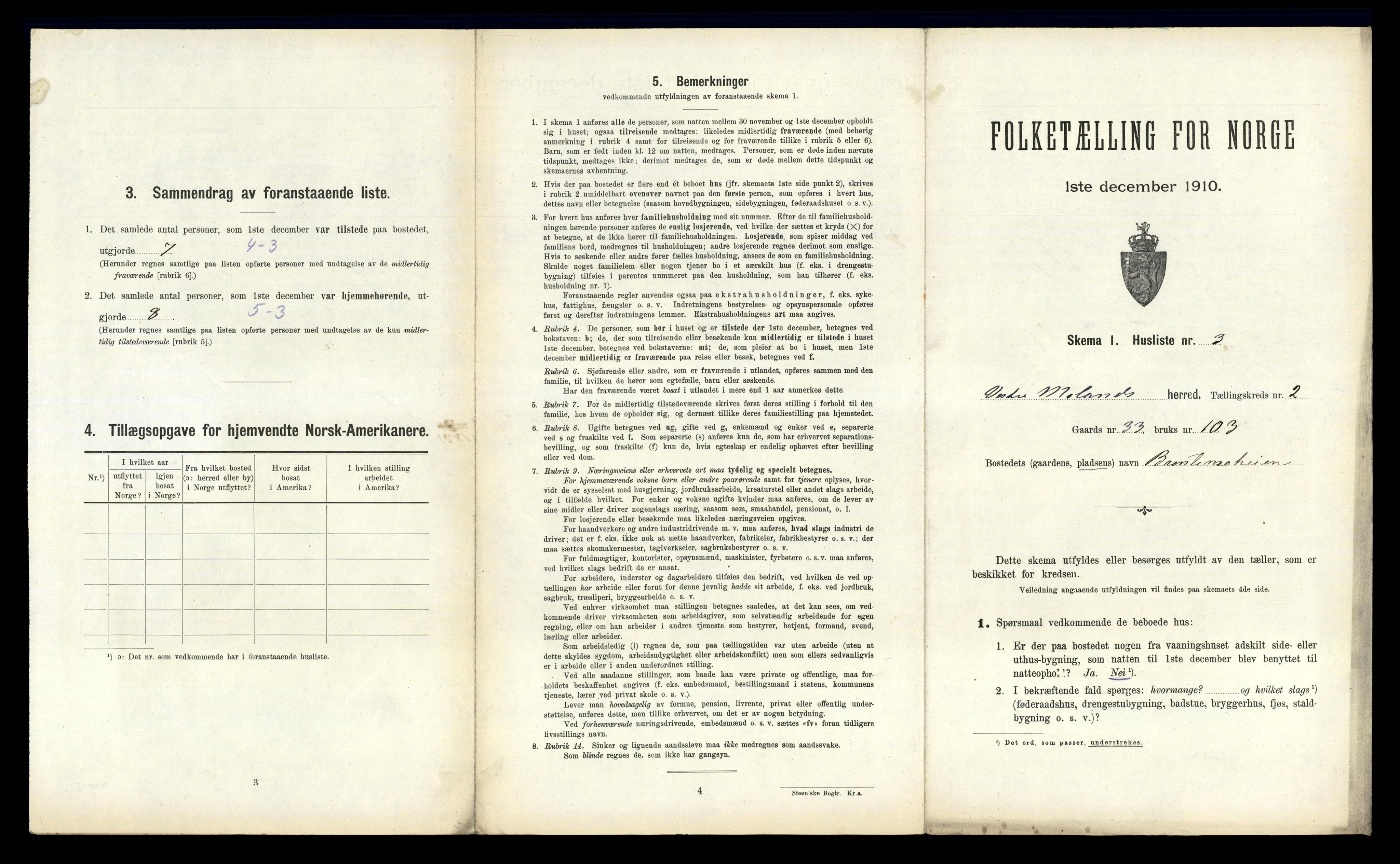 RA, 1910 census for Vestre Moland, 1910, p. 188