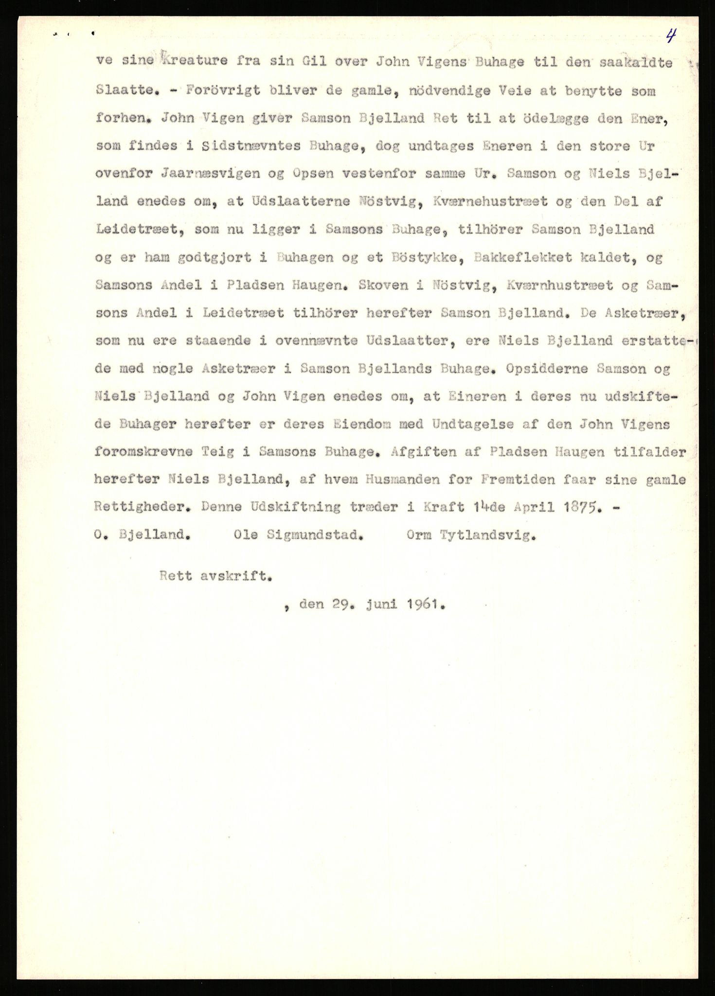 Statsarkivet i Stavanger, AV/SAST-A-101971/03/Y/Yj/L0008: Avskrifter sortert etter gårdsnavn: Birkeland indre - Bjerge, 1750-1930, p. 445