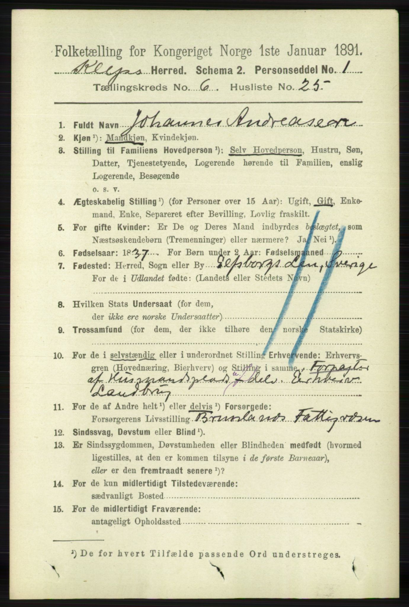 RA, 1891 census for 1120 Klepp, 1891, p. 1810