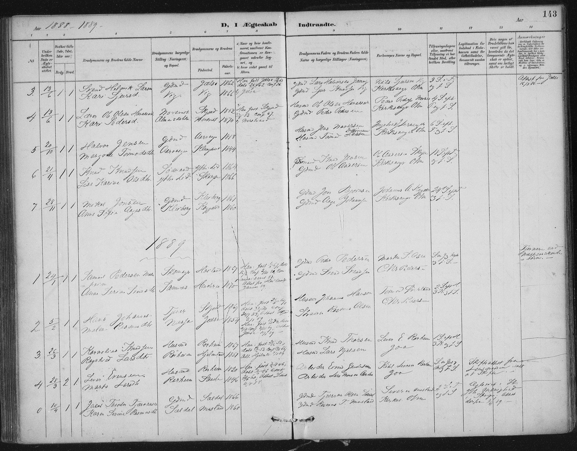 Nedstrand sokneprestkontor, SAST/A-101841/01/IV: Parish register (official) no. A 12, 1887-1915, p. 143