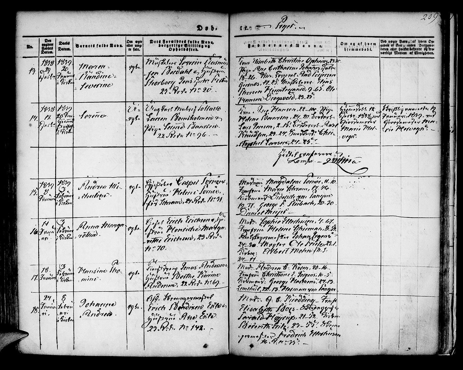 Korskirken sokneprestembete, SAB/A-76101/H/Hab: Parish register (copy) no. A 5I, 1831-1844, p. 209