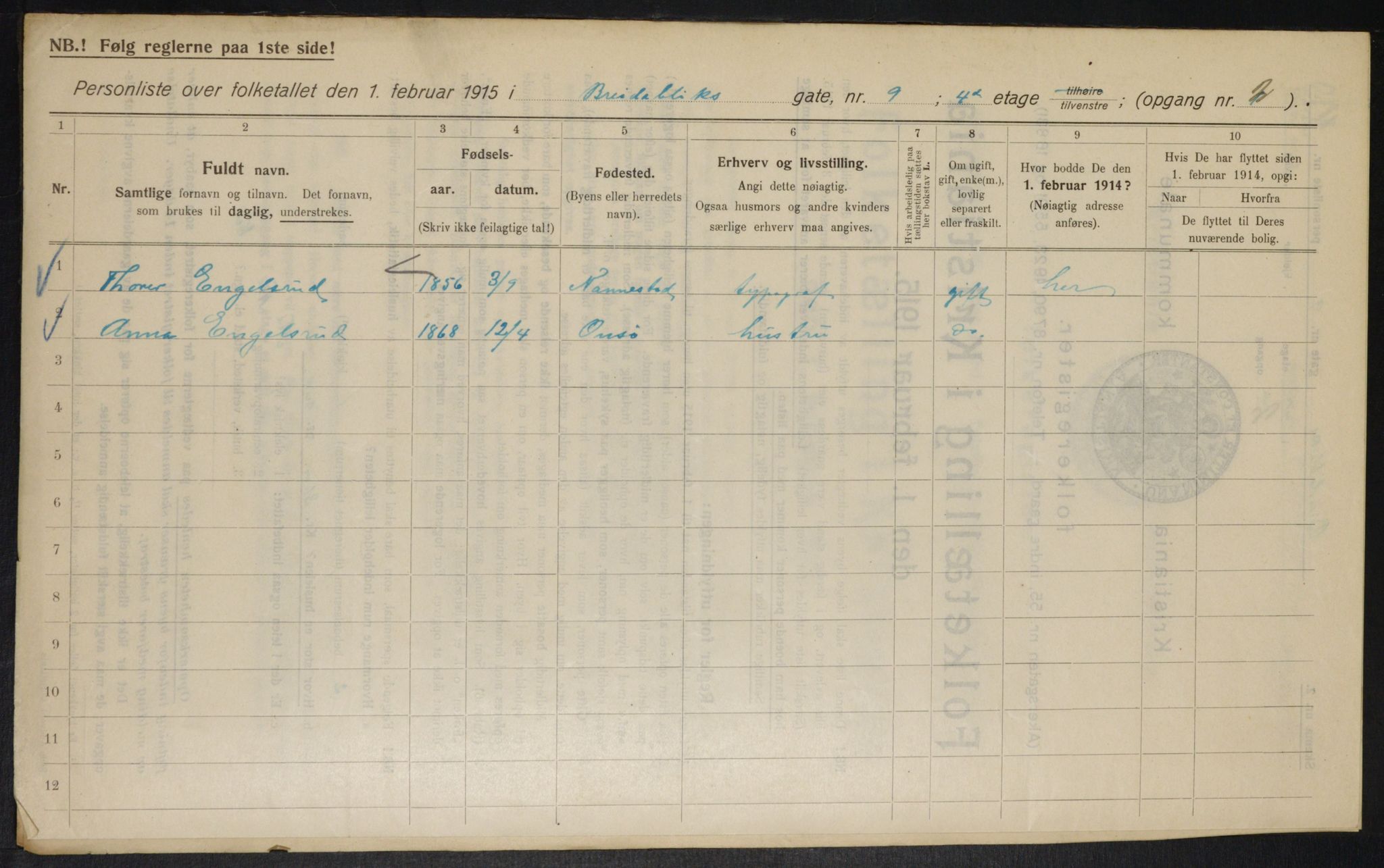 OBA, Municipal Census 1915 for Kristiania, 1915, p. 8033