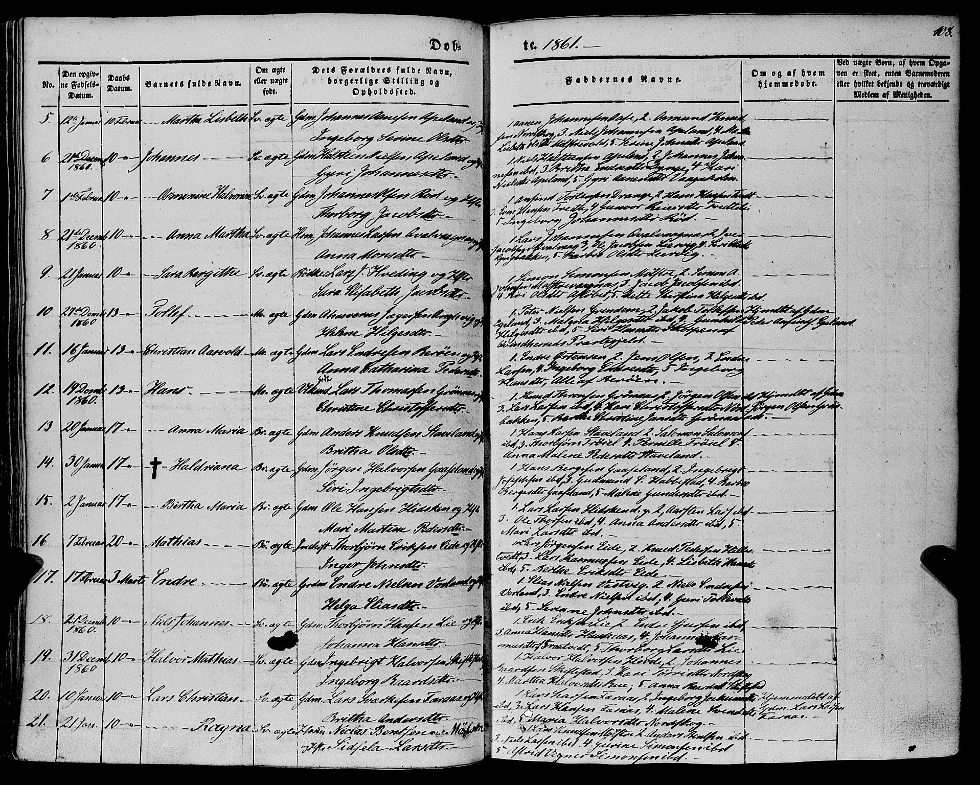 Finnås sokneprestembete, AV/SAB-A-99925/H/Ha/Haa/Haaa/L0007: Parish register (official) no. A 7, 1850-1862, p. 108