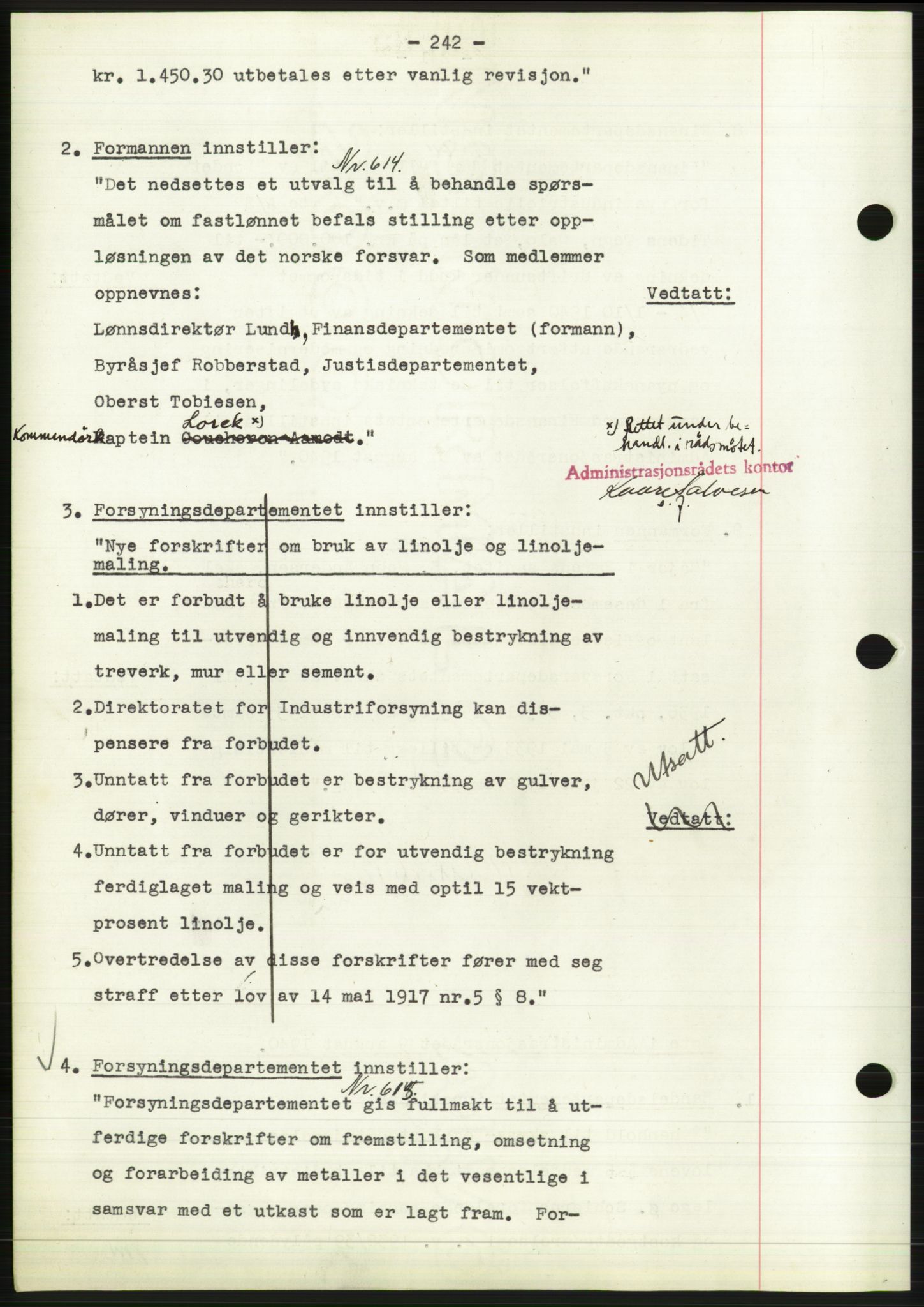 Administrasjonsrådet, RA/S-1004/A/L0002: Vedtaksprotokoll 16/4-25/9, 1940, p. 246