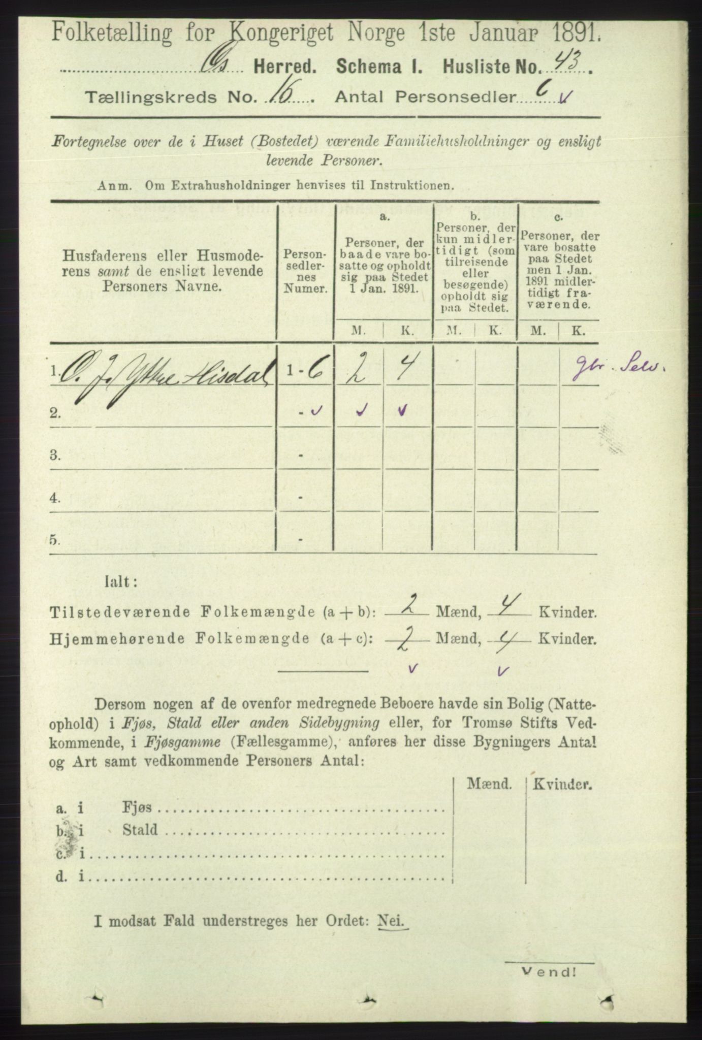 RA, 1891 census for 1243 Os, 1891, p. 3510