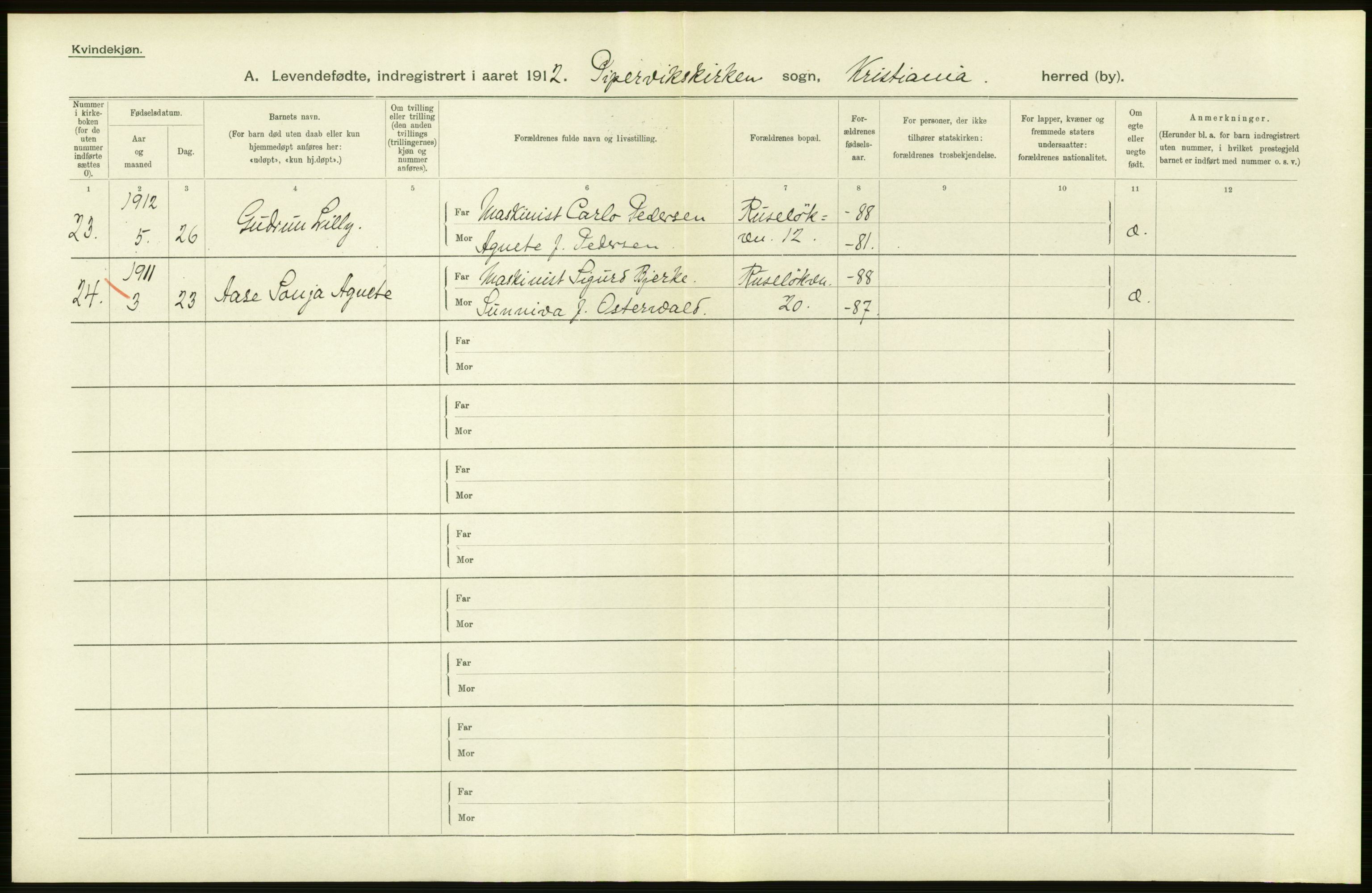 Statistisk sentralbyrå, Sosiodemografiske emner, Befolkning, RA/S-2228/D/Df/Dfb/Dfbb/L0006: Kristiania:  Levendefødte menn og kvinner., 1912, p. 698