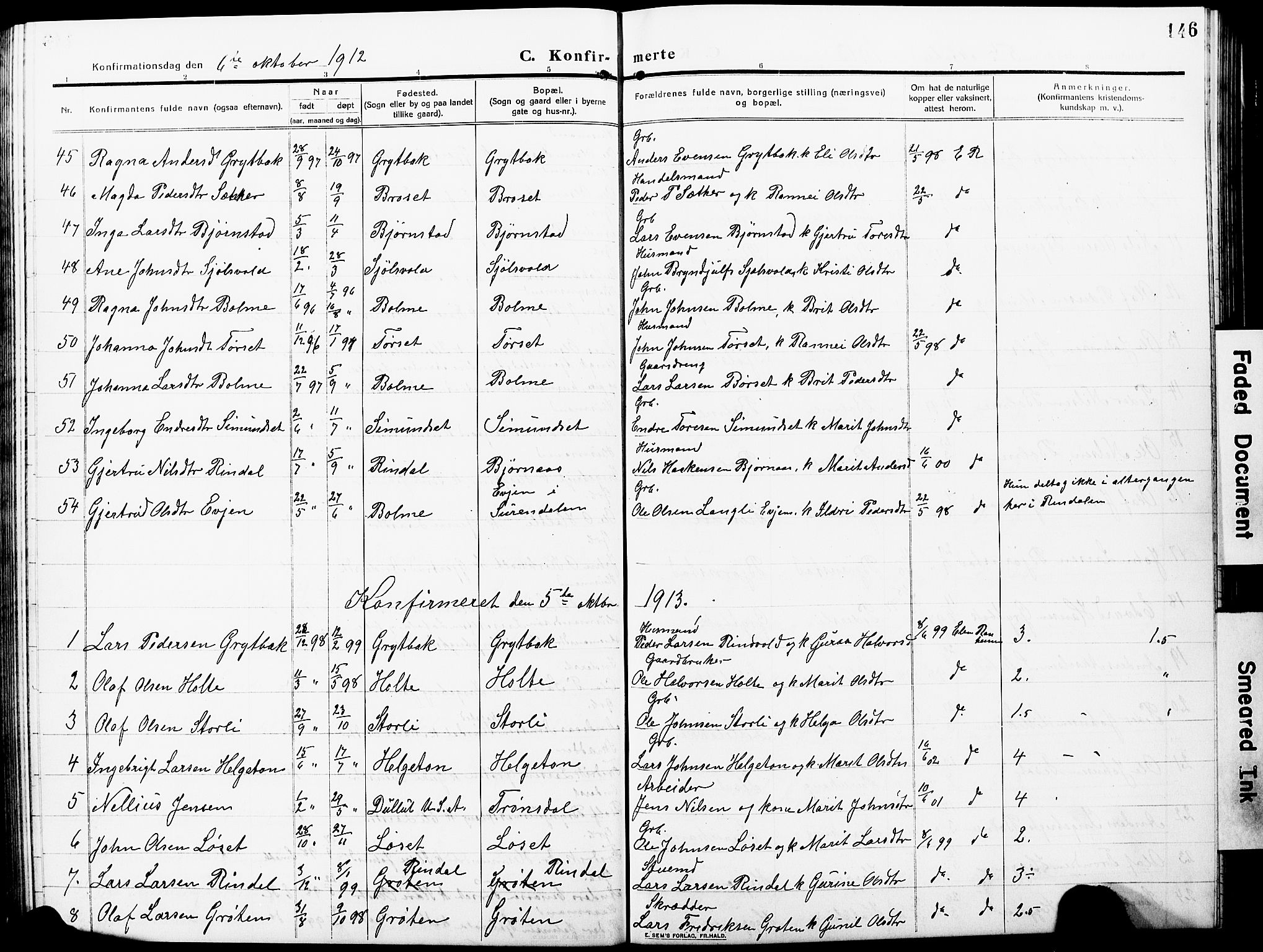 Ministerialprotokoller, klokkerbøker og fødselsregistre - Møre og Romsdal, AV/SAT-A-1454/598/L1079: Parish register (copy) no. 598C04, 1909-1927, p. 146