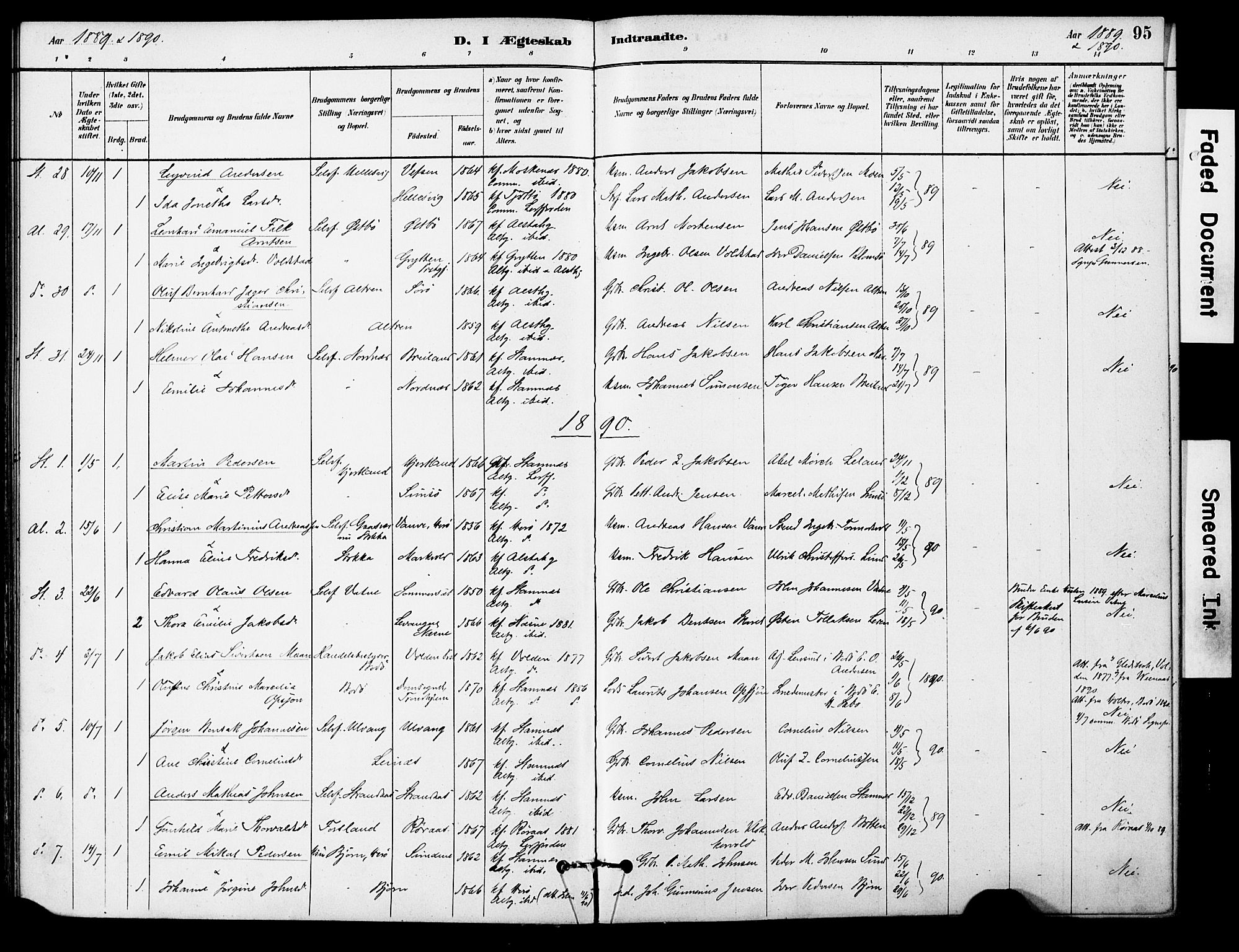 Ministerialprotokoller, klokkerbøker og fødselsregistre - Nordland, AV/SAT-A-1459/830/L0450: Parish register (official) no. 830A14, 1879-1896, p. 95