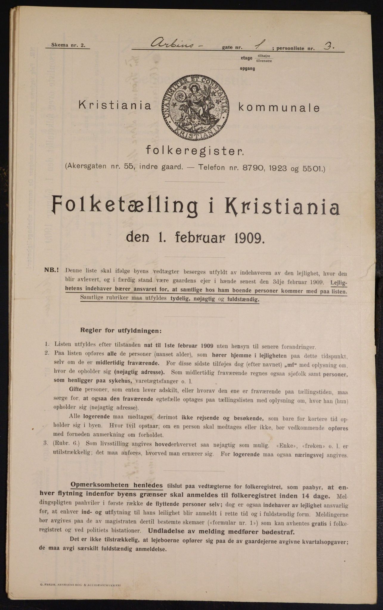 OBA, Municipal Census 1909 for Kristiania, 1909, p. 1537
