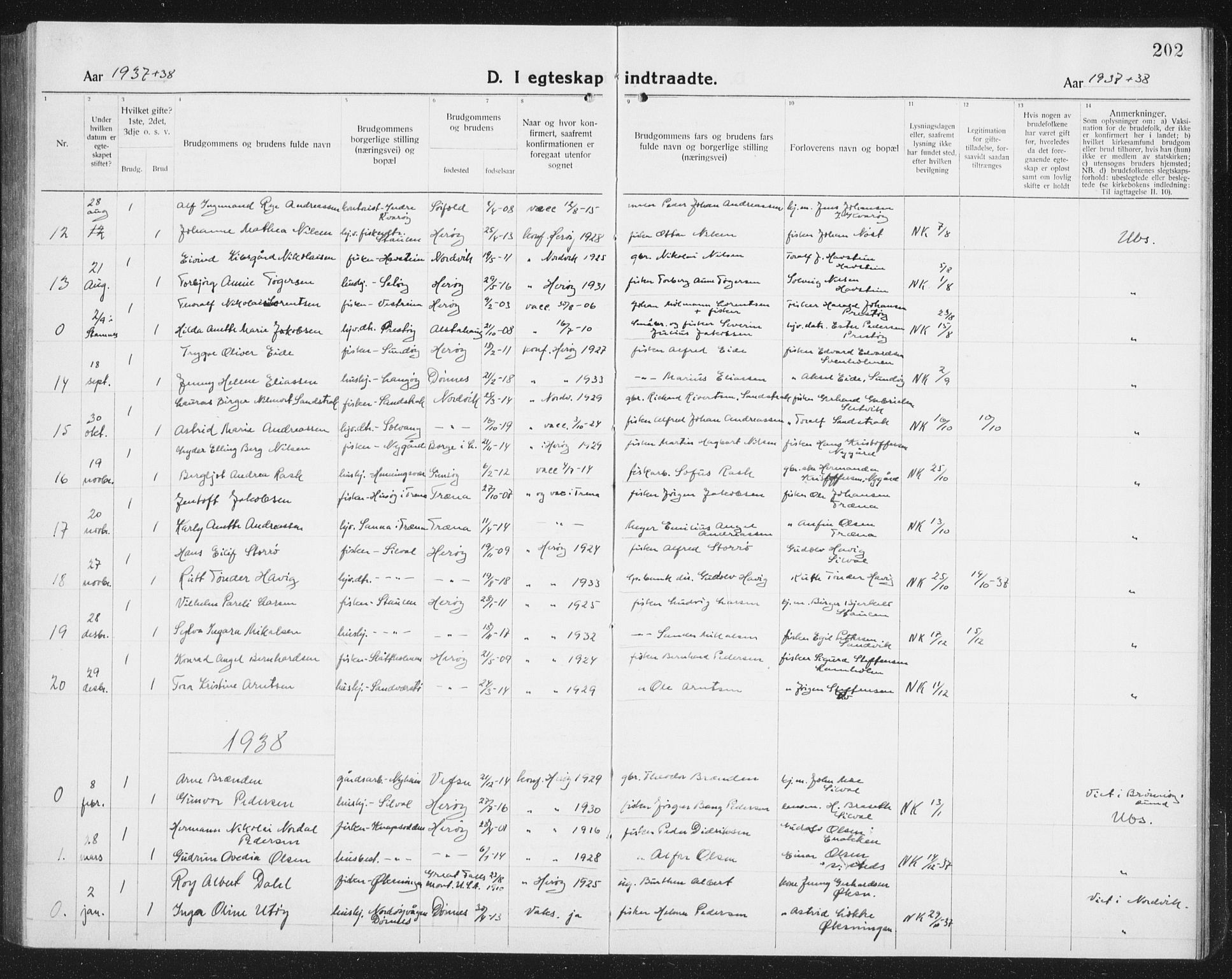 Ministerialprotokoller, klokkerbøker og fødselsregistre - Nordland, SAT/A-1459/834/L0517: Parish register (copy) no. 834C07, 1919-1939, p. 202