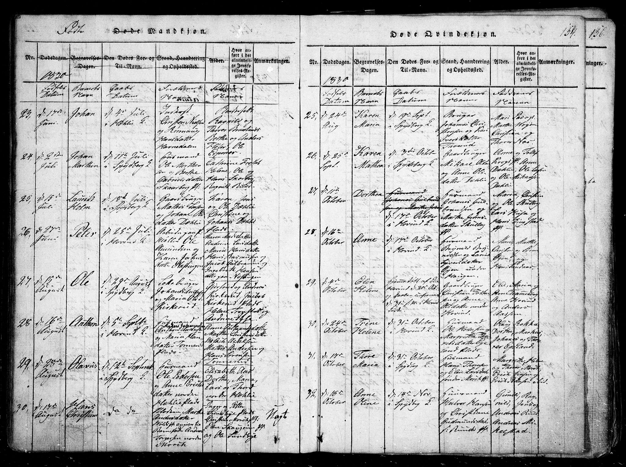 Spydeberg prestekontor Kirkebøker, AV/SAO-A-10924/G/Ga/L0001: Parish register (copy) no. I 1, 1814-1868, p. 154