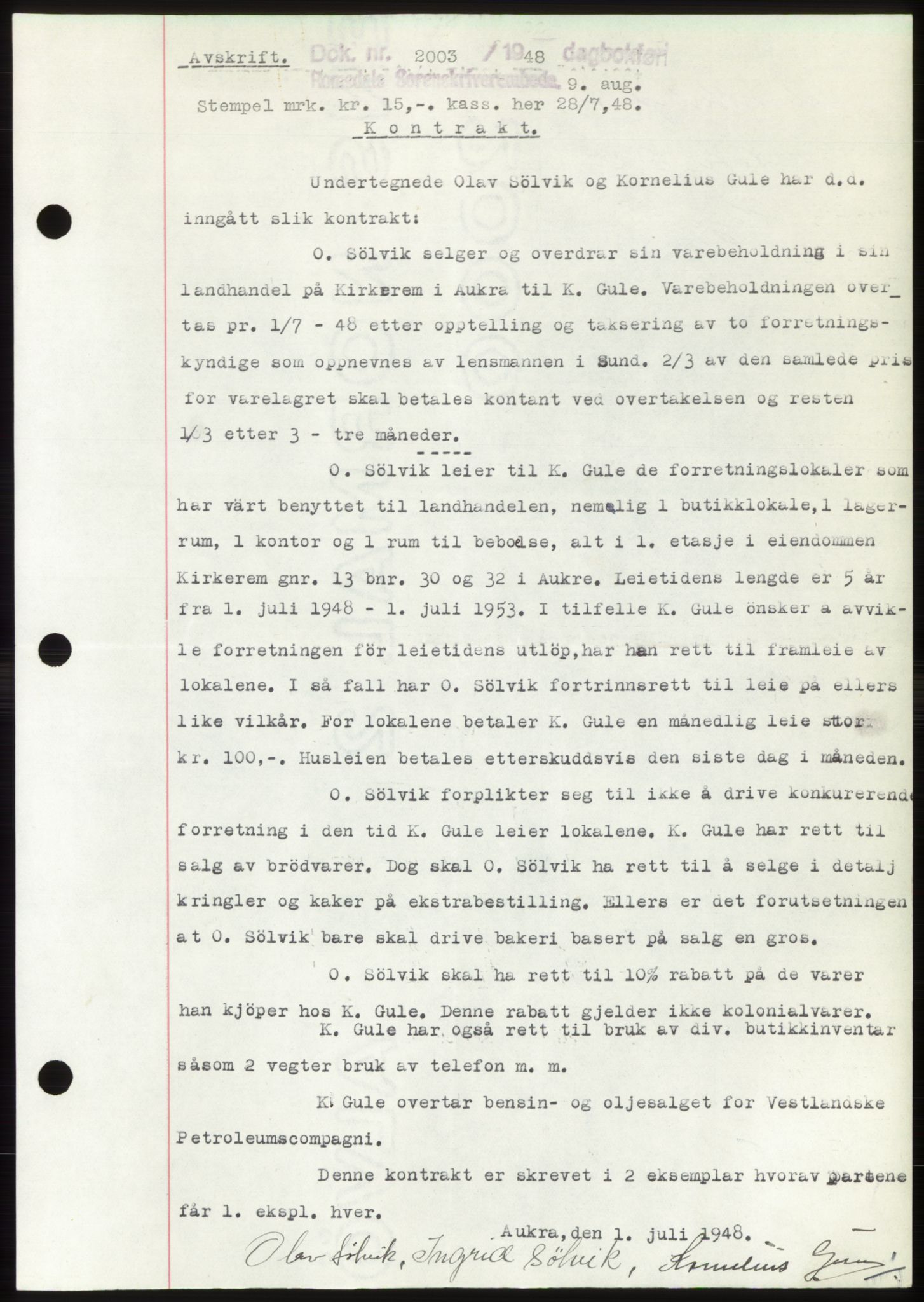 Romsdal sorenskriveri, AV/SAT-A-4149/1/2/2C: Mortgage book no. B4, 1948-1949, Diary no: : 2003/1948