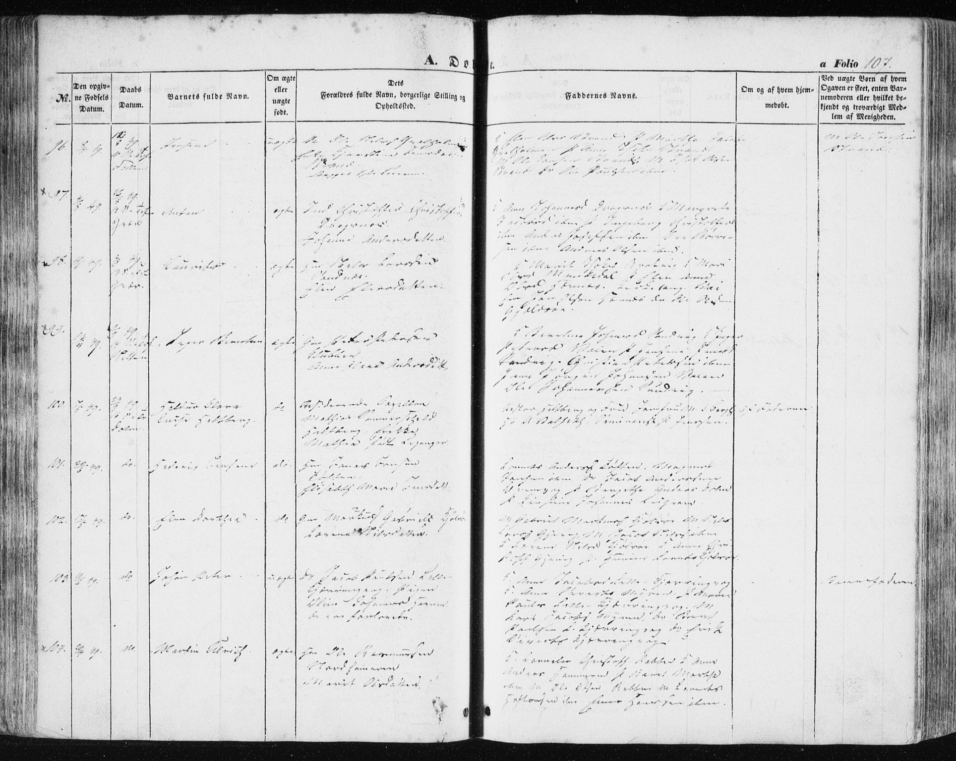 Ministerialprotokoller, klokkerbøker og fødselsregistre - Sør-Trøndelag, AV/SAT-A-1456/634/L0529: Parish register (official) no. 634A05, 1843-1851, p. 107