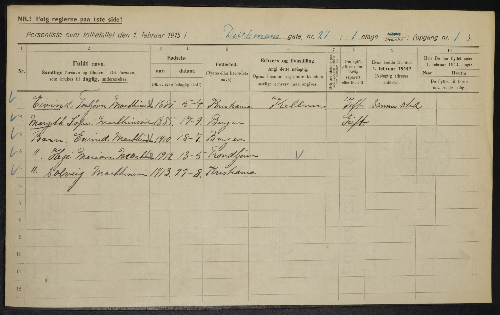 OBA, Municipal Census 1915 for Kristiania, 1915, p. 15810