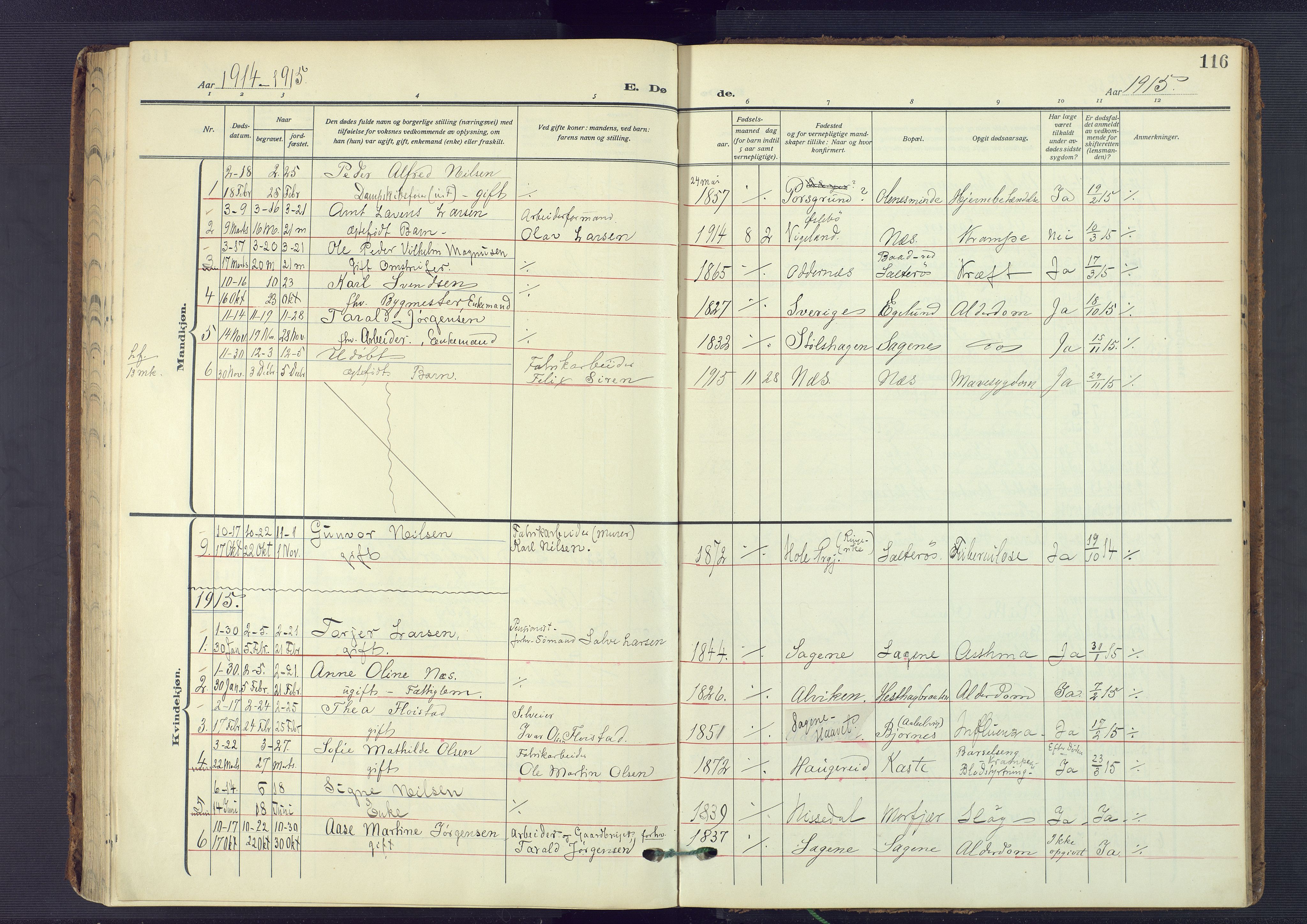 Austre Moland sokneprestkontor, SAK/1111-0001/F/Fa/Fab/L0003: Parish register (official) no. A 3, 1914-1927, p. 116
