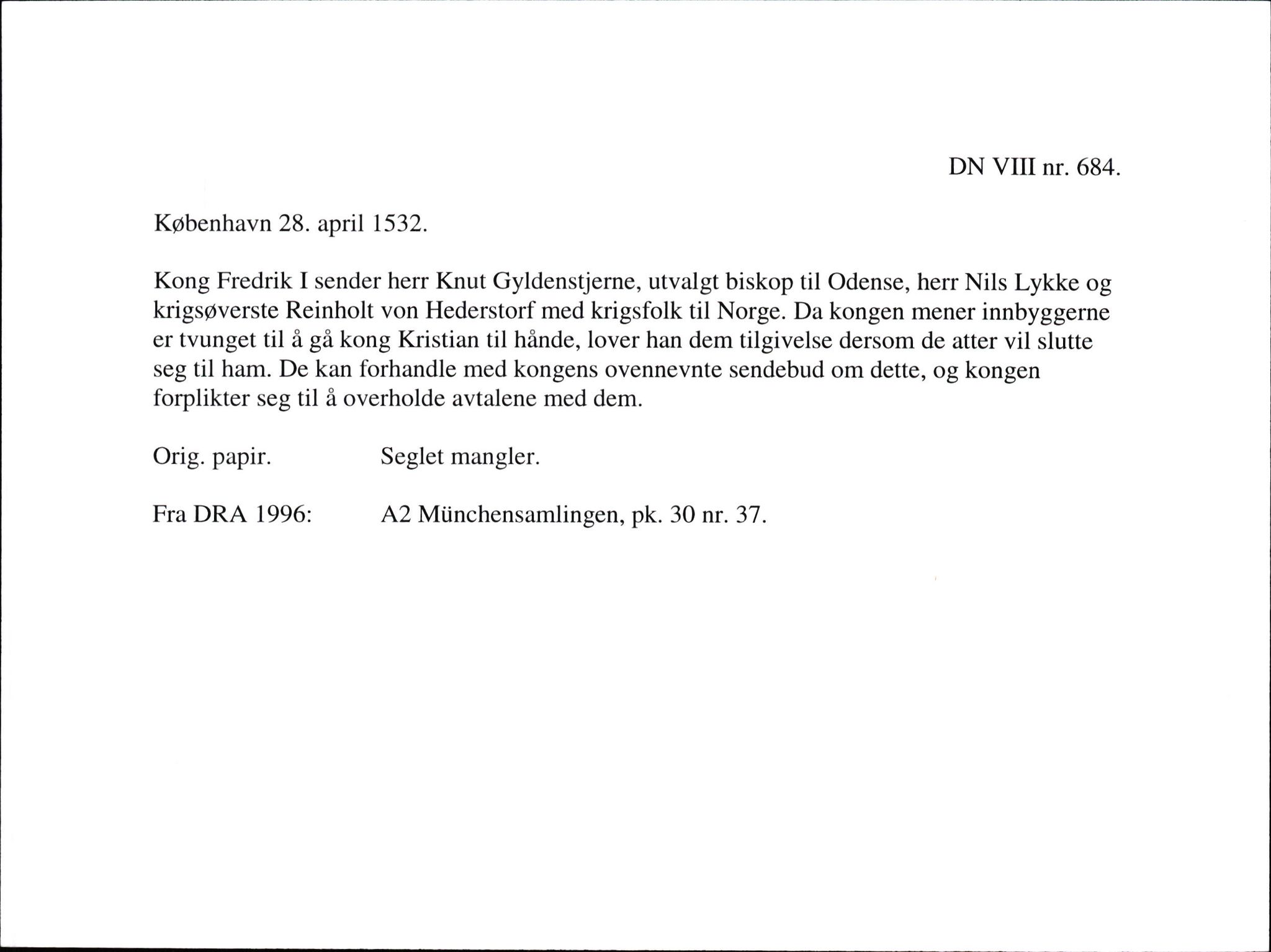 Riksarkivets diplomsamling, AV/RA-EA-5965/F35/F35g/L0002: Seddelregistratur: Fra DRA 1996, p. 19