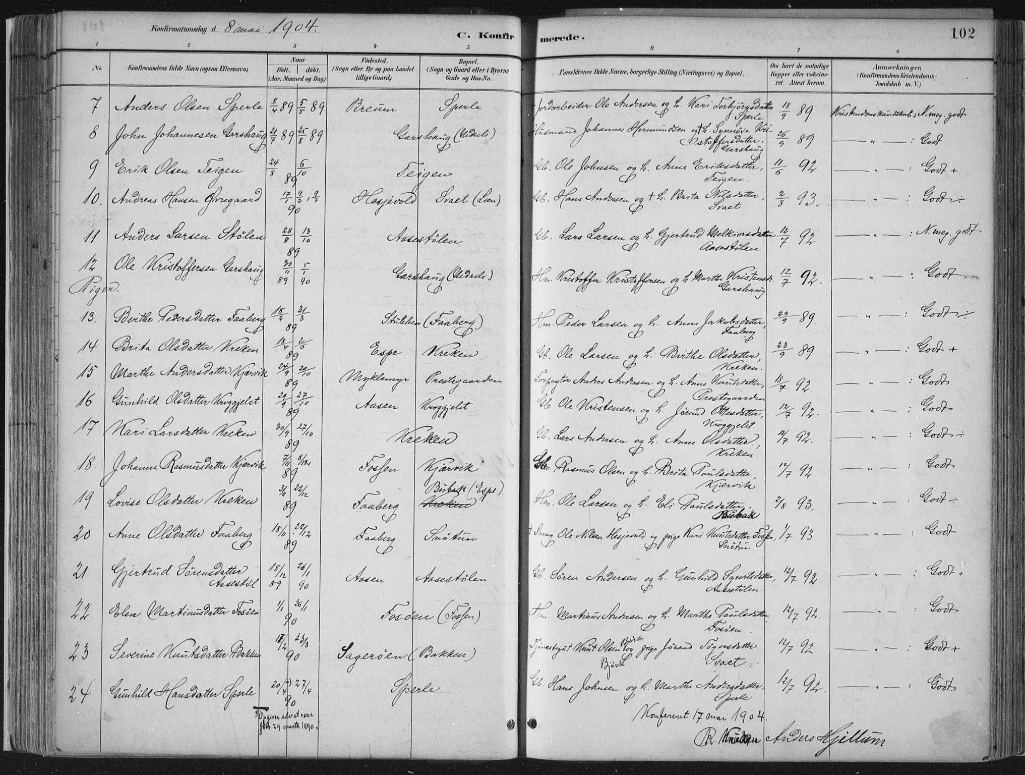 Jostedal sokneprestembete, SAB/A-80601/H/Haa/Haab/L0001: Parish register (official) no. B 1, 1887-1914, p. 102