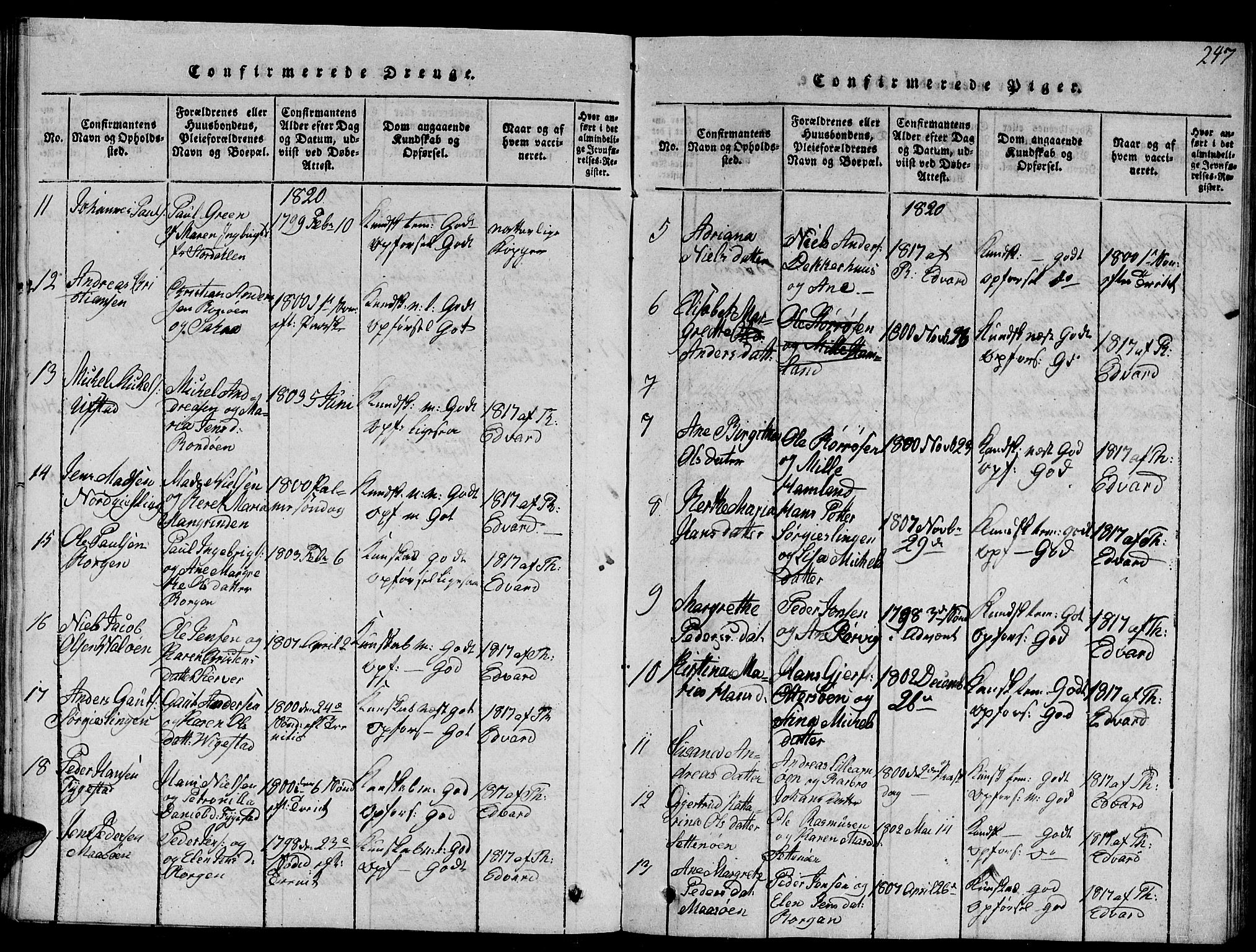 Ministerialprotokoller, klokkerbøker og fødselsregistre - Nord-Trøndelag, AV/SAT-A-1458/784/L0679: Parish register (copy) no. 784C01 /1, 1816-1822, p. 247