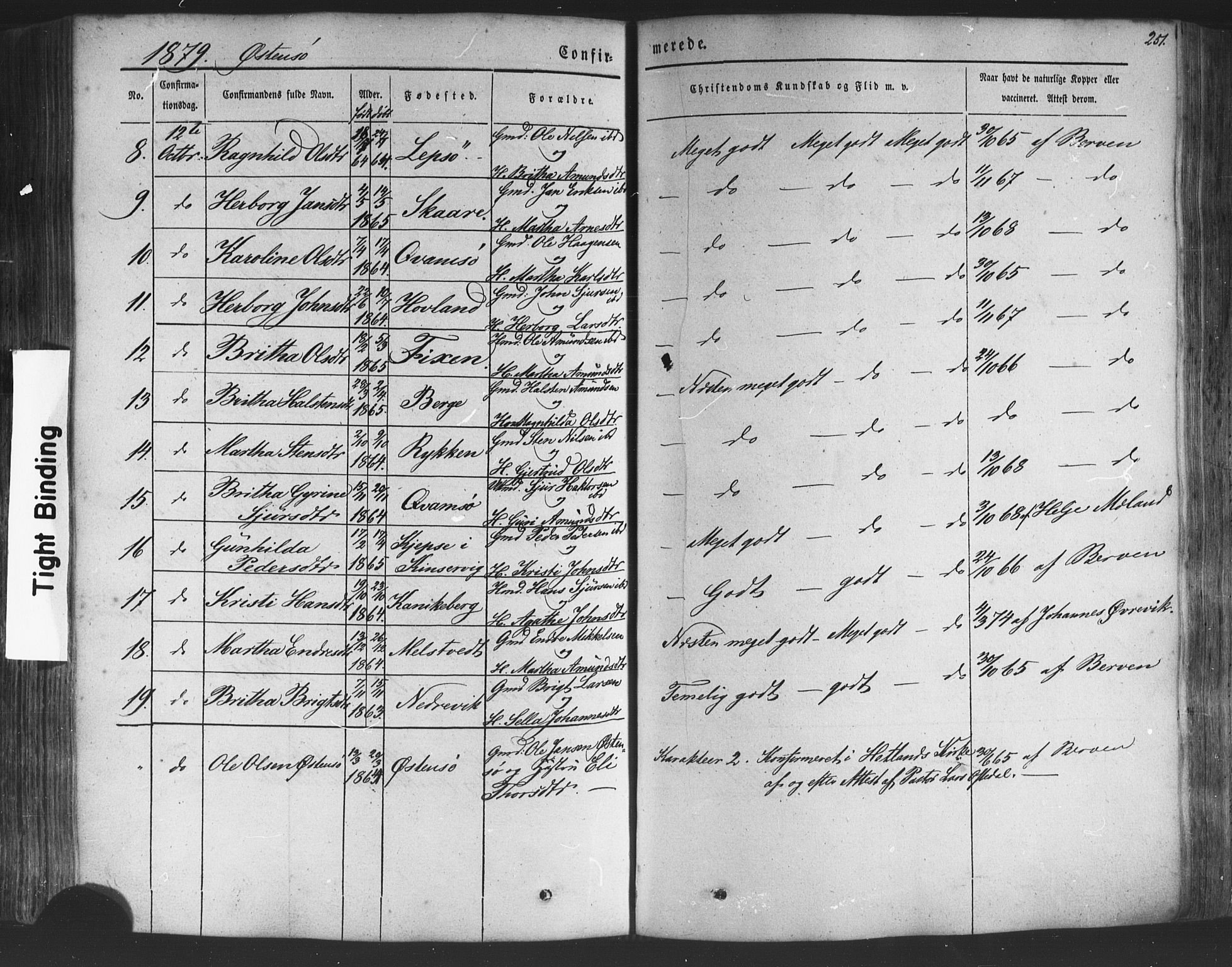 Kvam sokneprestembete, SAB/A-76201/H/Haa: Parish register (official) no. A 9, 1864-1879, p. 251