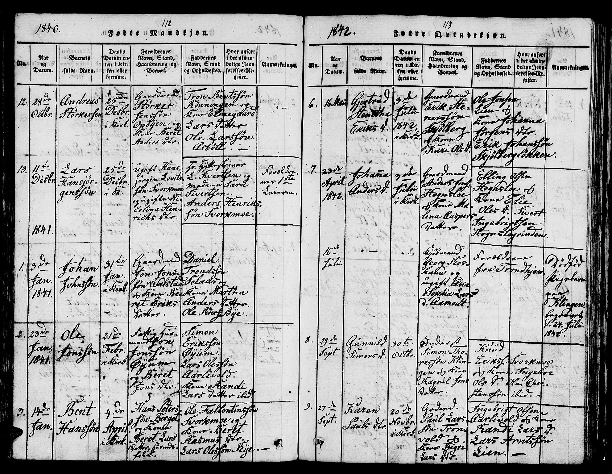 Ministerialprotokoller, klokkerbøker og fødselsregistre - Sør-Trøndelag, SAT/A-1456/671/L0842: Parish register (copy) no. 671C01, 1816-1867, p. 112-113