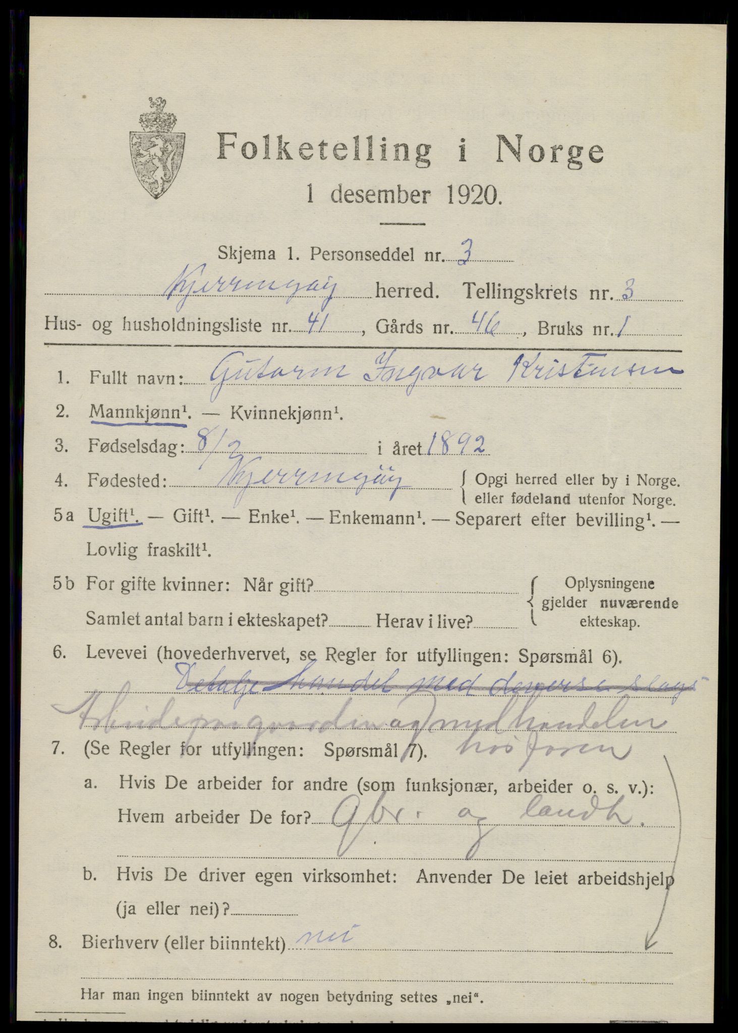 SAT, 1920 census for Kjerringøy, 1920, p. 1701