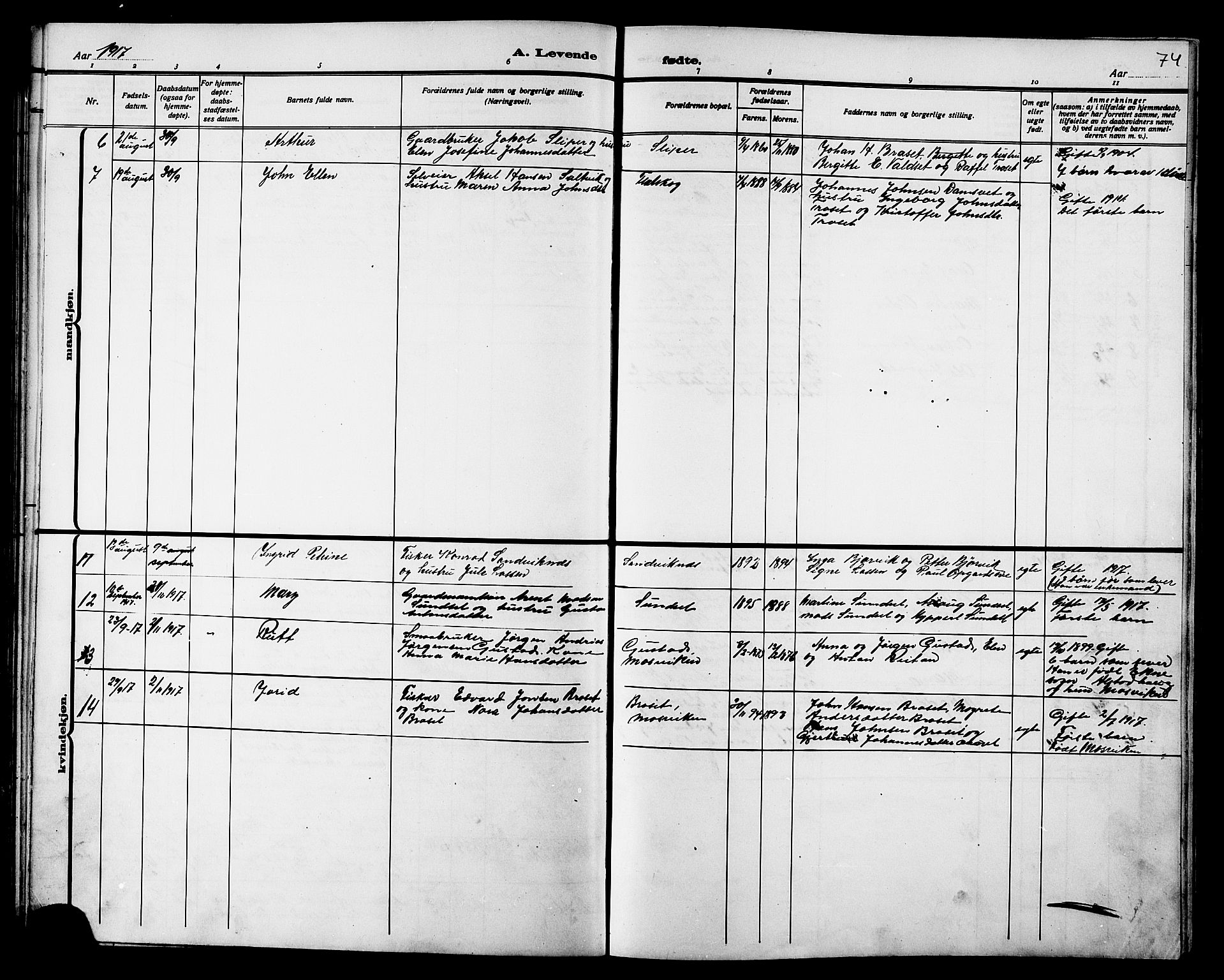 Ministerialprotokoller, klokkerbøker og fødselsregistre - Nord-Trøndelag, SAT/A-1458/733/L0327: Parish register (copy) no. 733C02, 1888-1918, p. 74