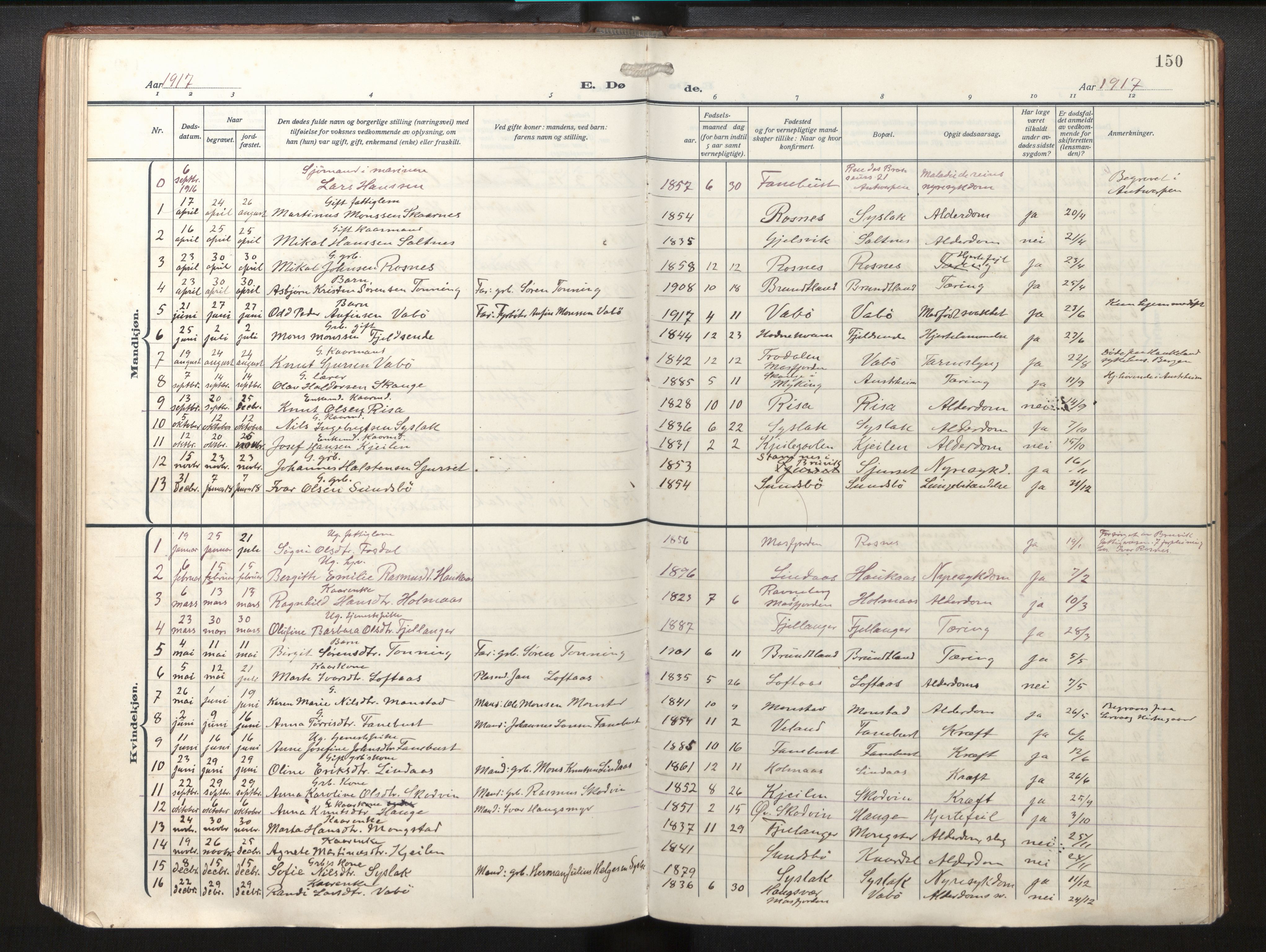Lindås Sokneprestembete, SAB/A-76701/H/Haa/Haab/L0003: Parish register (official) no. B 3, 1912-1929, p. 150