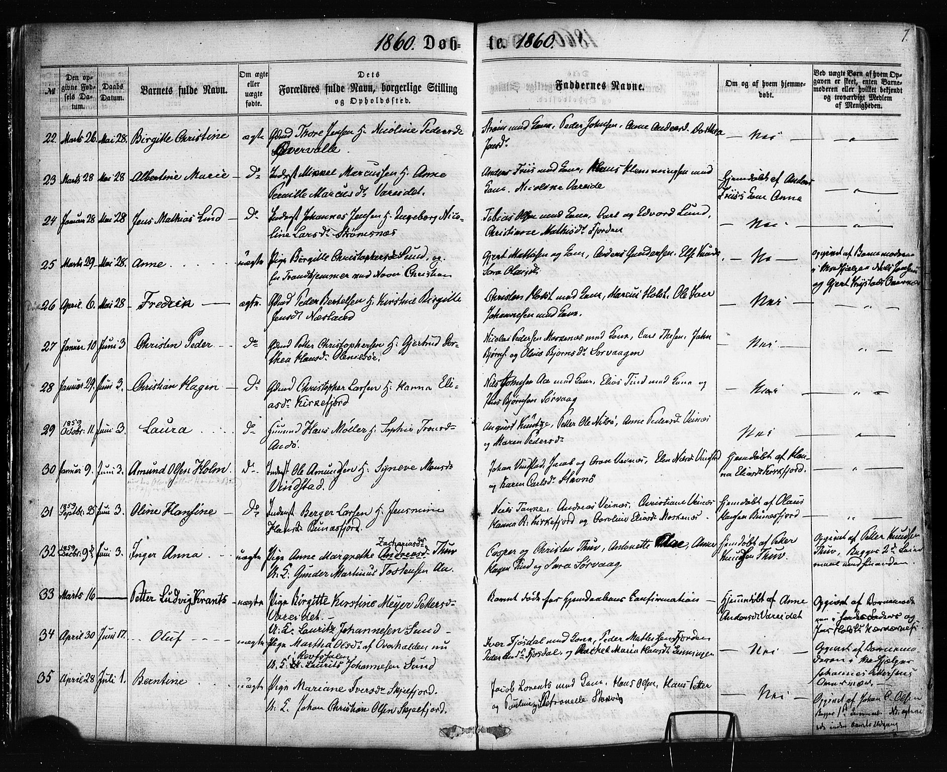 Ministerialprotokoller, klokkerbøker og fødselsregistre - Nordland, SAT/A-1459/885/L1203: Parish register (official) no. 885A04, 1859-1877, p. 7