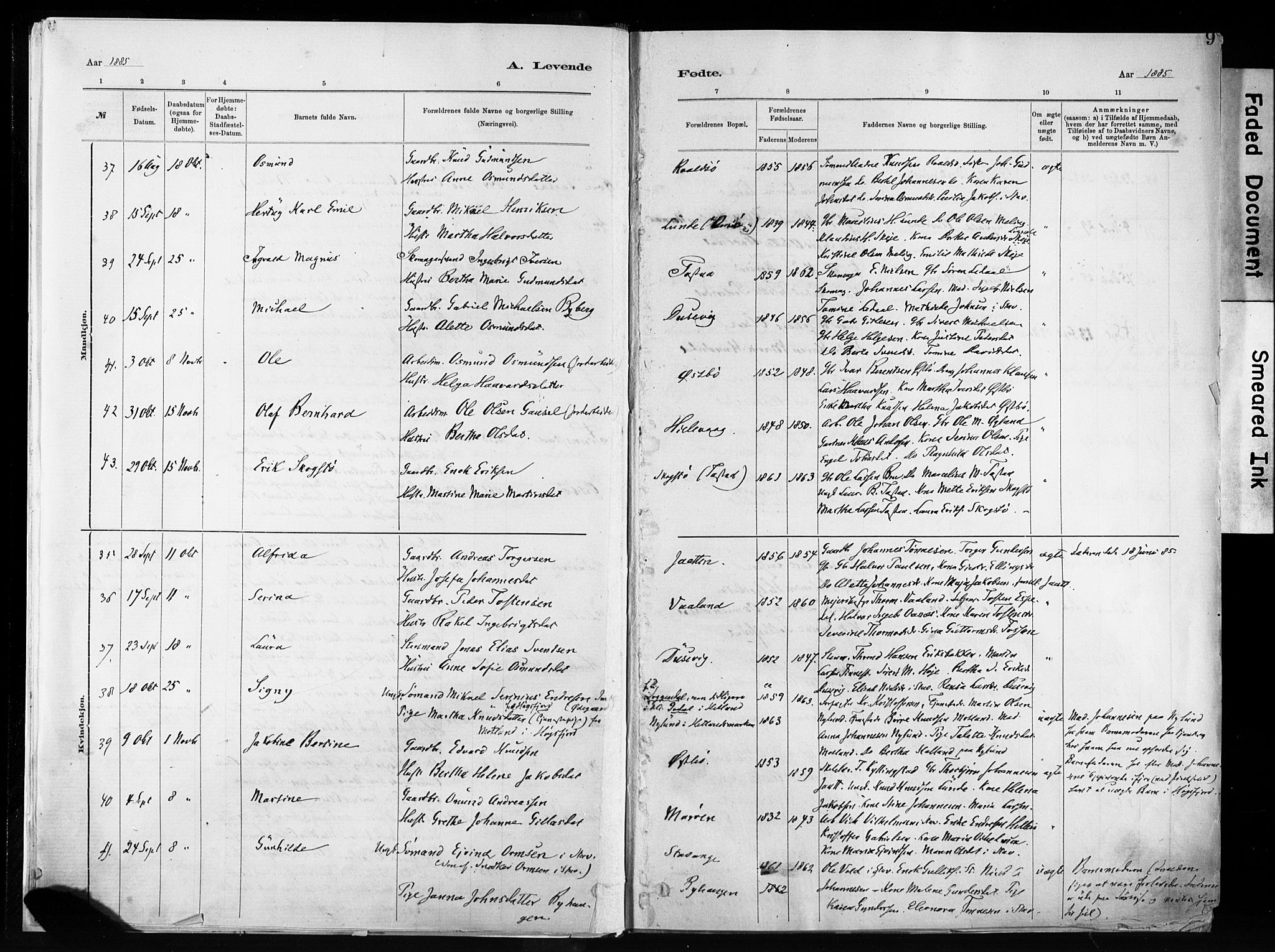 Hetland sokneprestkontor, AV/SAST-A-101826/30/30BA/L0011: Parish register (official) no. A 11, 1884-1911, p. 9