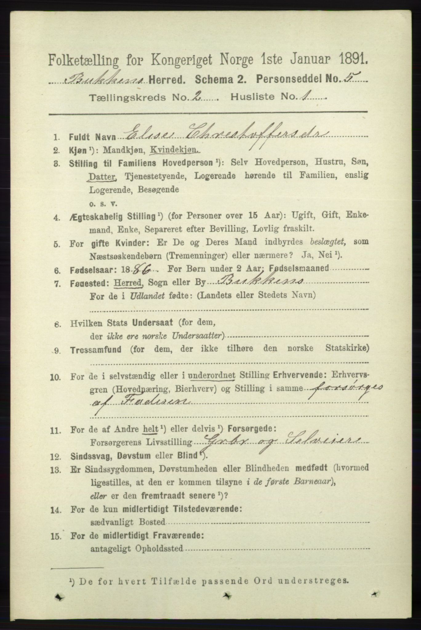 RA, 1891 census for 1145 Bokn, 1891, p. 350