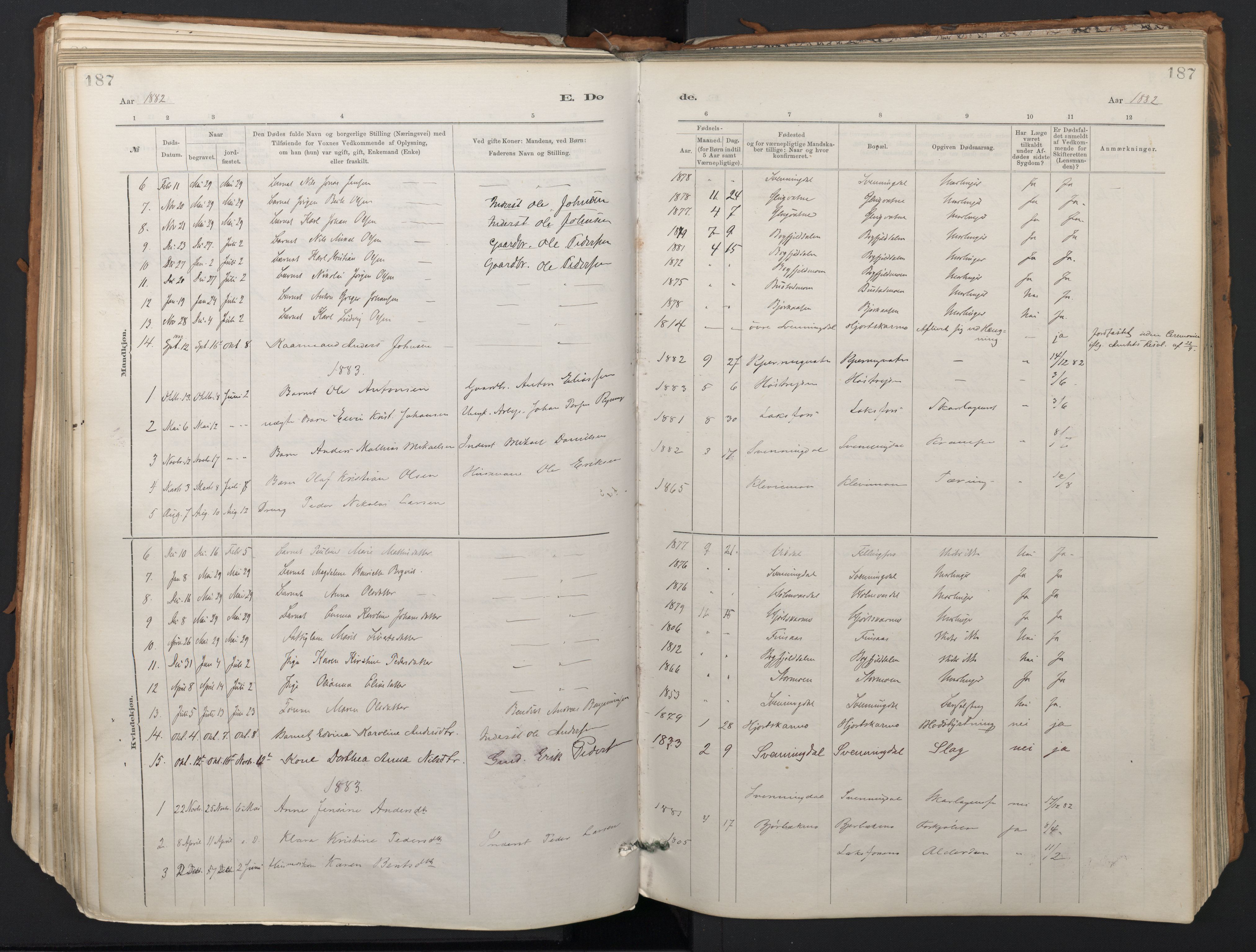 Ministerialprotokoller, klokkerbøker og fødselsregistre - Nordland, SAT/A-1459/824/L0338: Parish register (official) no. 824A01, 1880-1915, p. 187