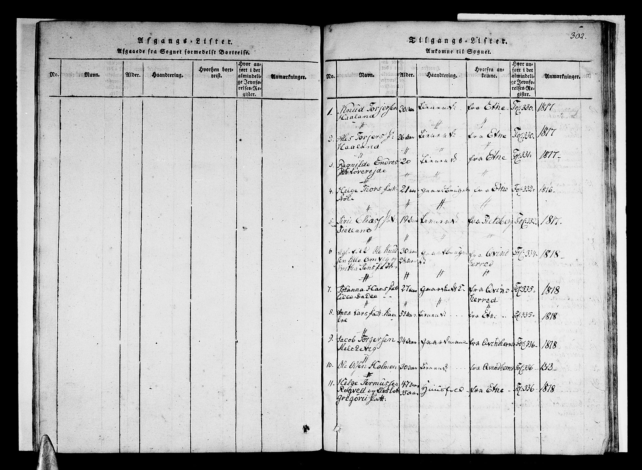 Skånevik sokneprestembete, SAB/A-77801/H/Haa: Parish register (official) no. A 3, 1815-1828, p. 302